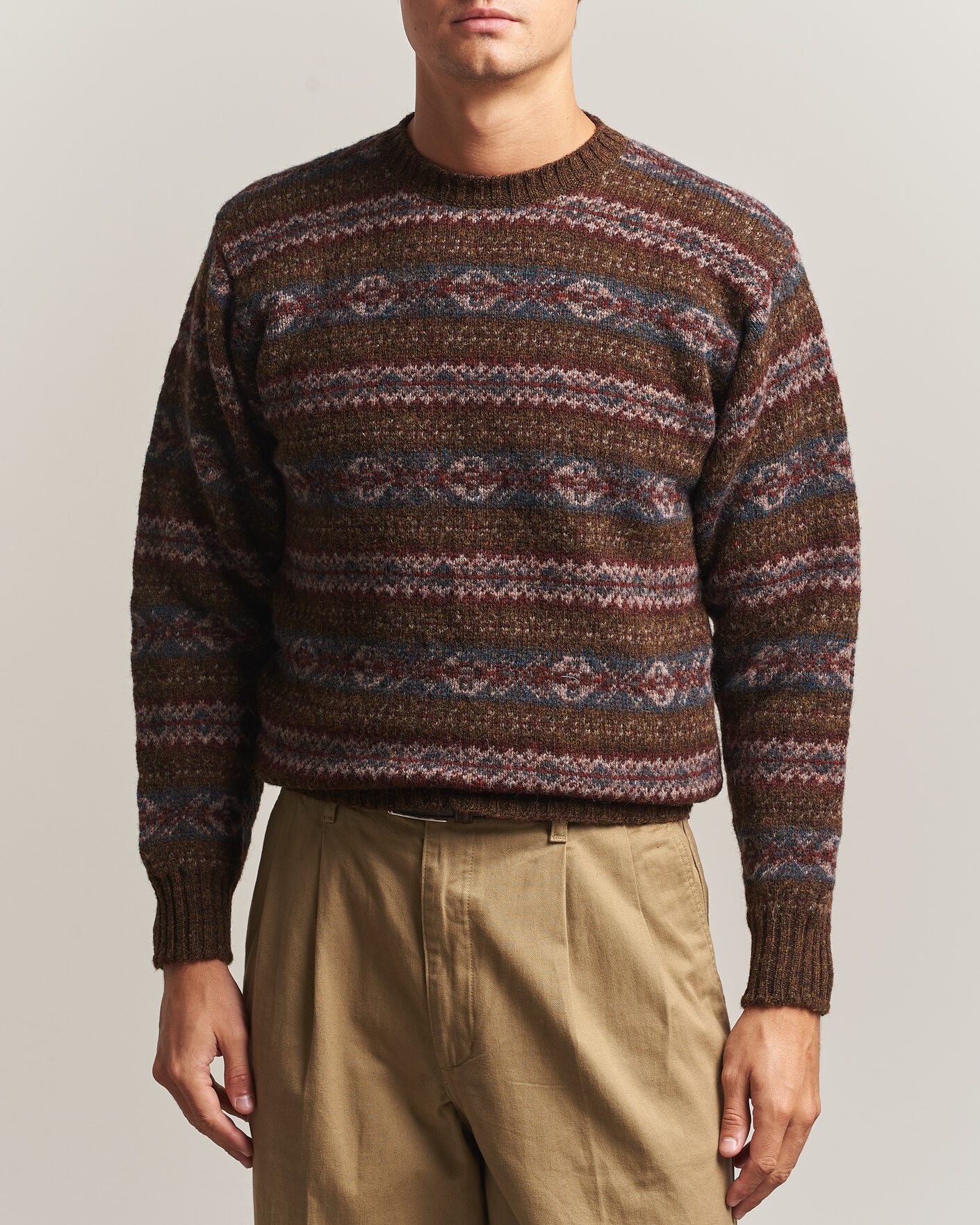 Herre | Gensere | Jamieson's of Shetland | Jamiesons Of Shetland All Over Fair Isle Pullover Crew Neck Moss Green