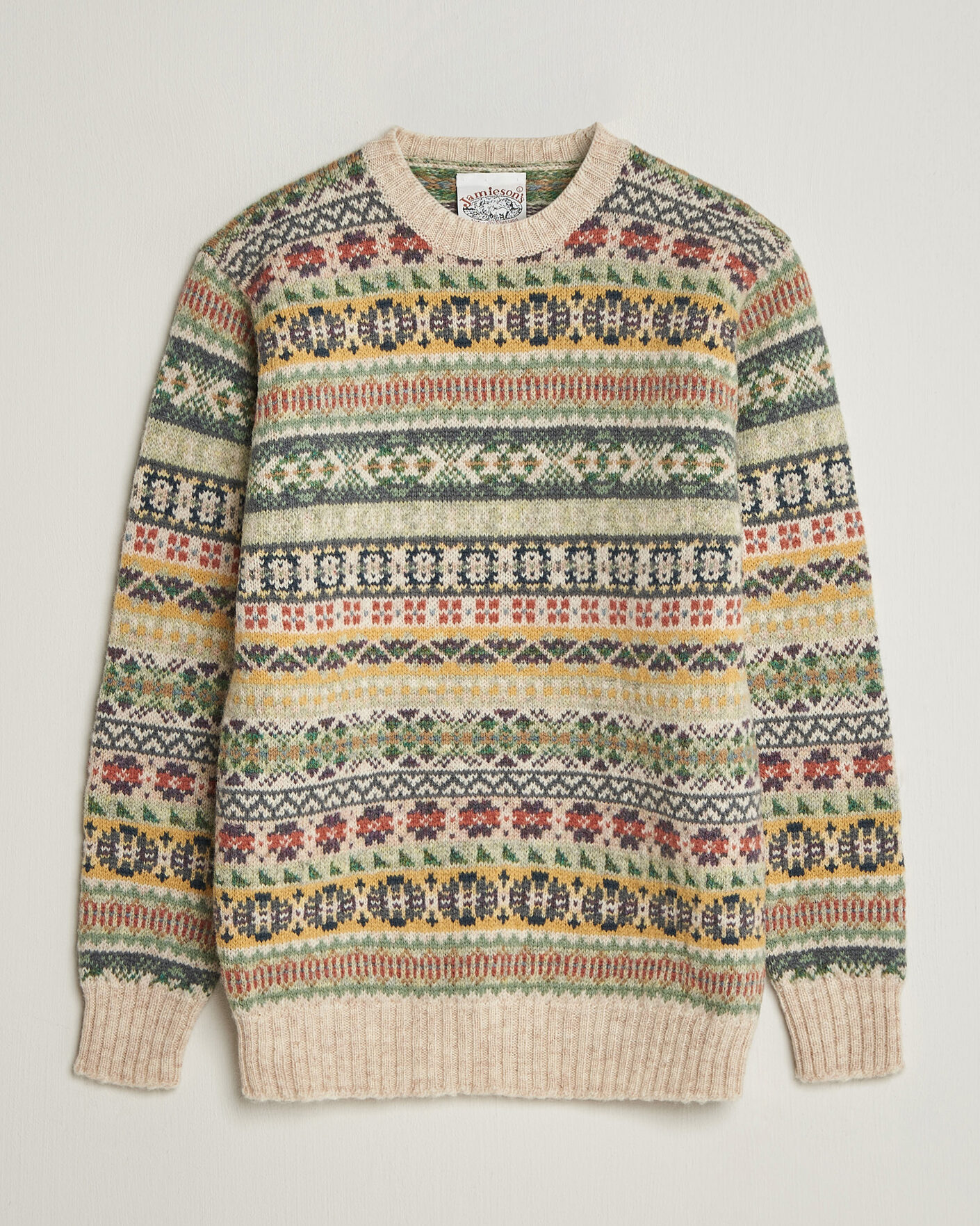 Herre | Gensere | Jamieson's of Shetland | Jamiesons Of Shetland All Over Fair Isle Pullover Crew Neck Beige