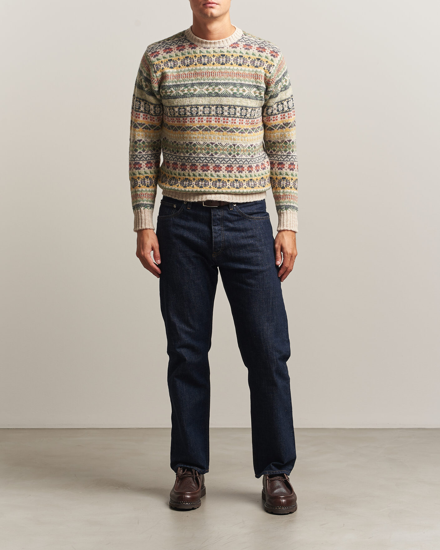 Herre | Gensere | Jamieson's of Shetland | Jamiesons Of Shetland All Over Fair Isle Pullover Crew Neck Beige
