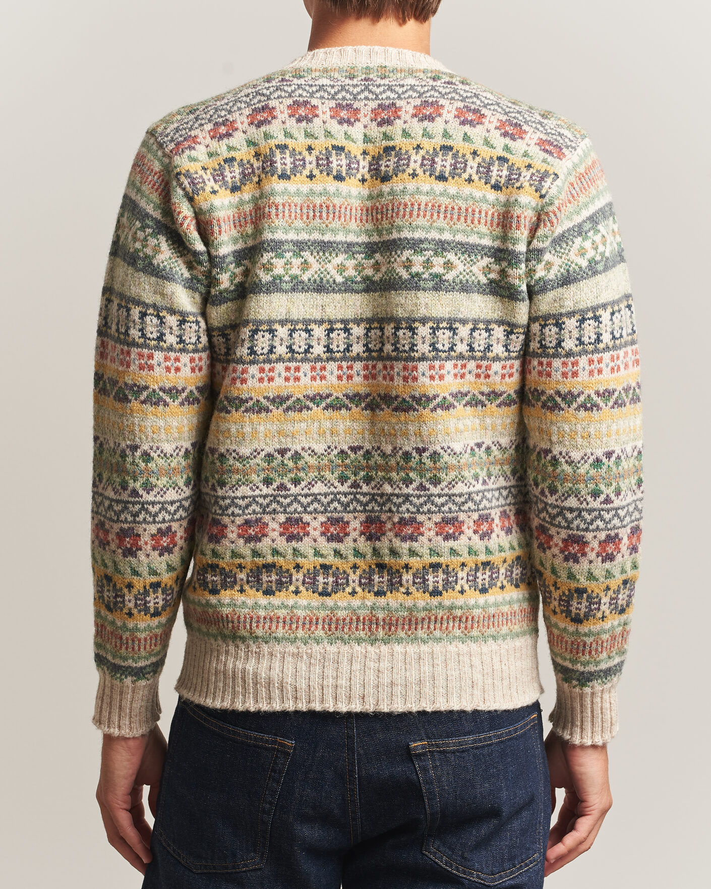 Herre | Gensere | Jamieson's of Shetland | Jamiesons Of Shetland All Over Fair Isle Pullover Crew Neck Beige