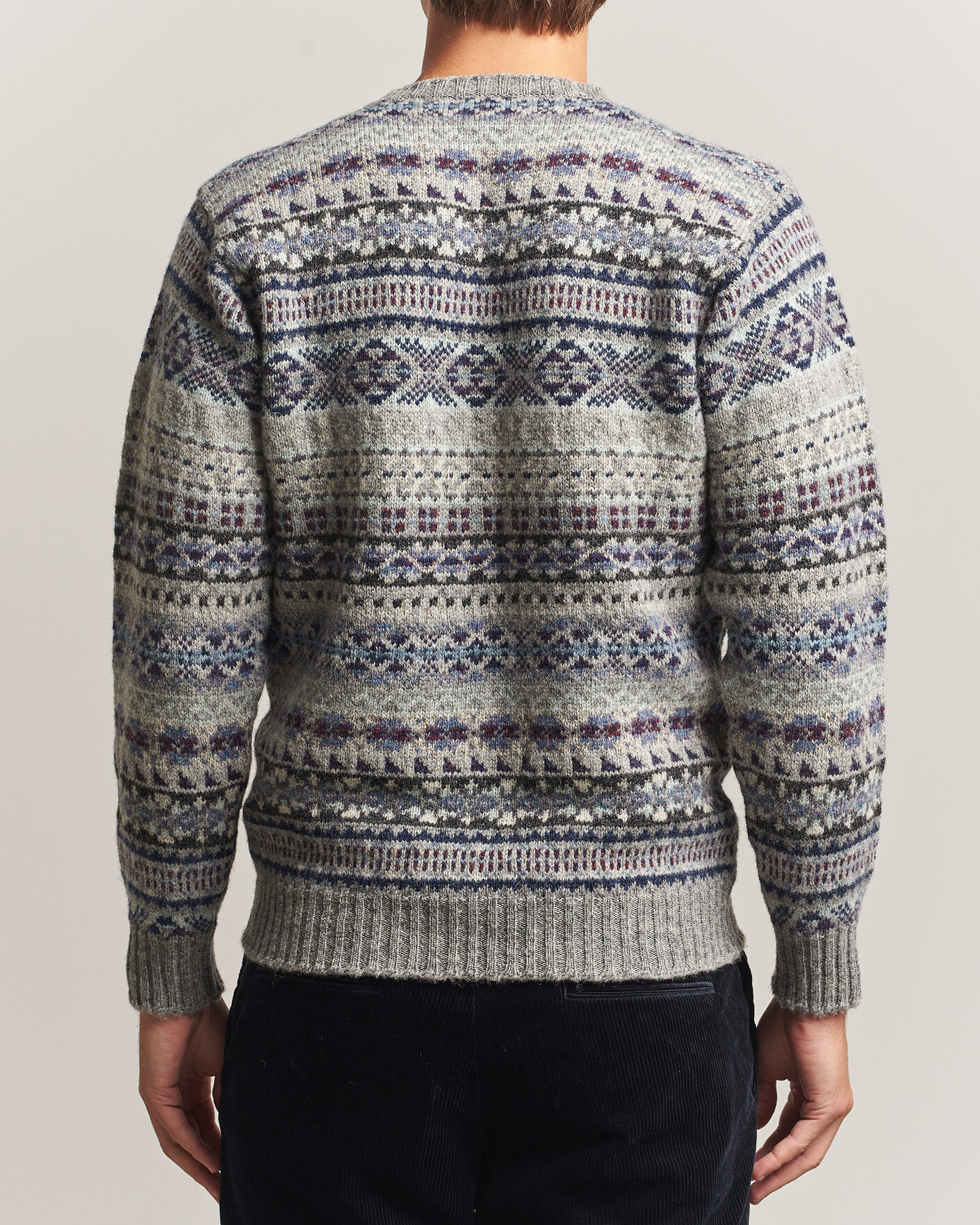 Herre | Gensere | Jamieson's of Shetland | Jamiesons Of Shetland All Over Fair Isle Pullover Crew Neck Light Grey