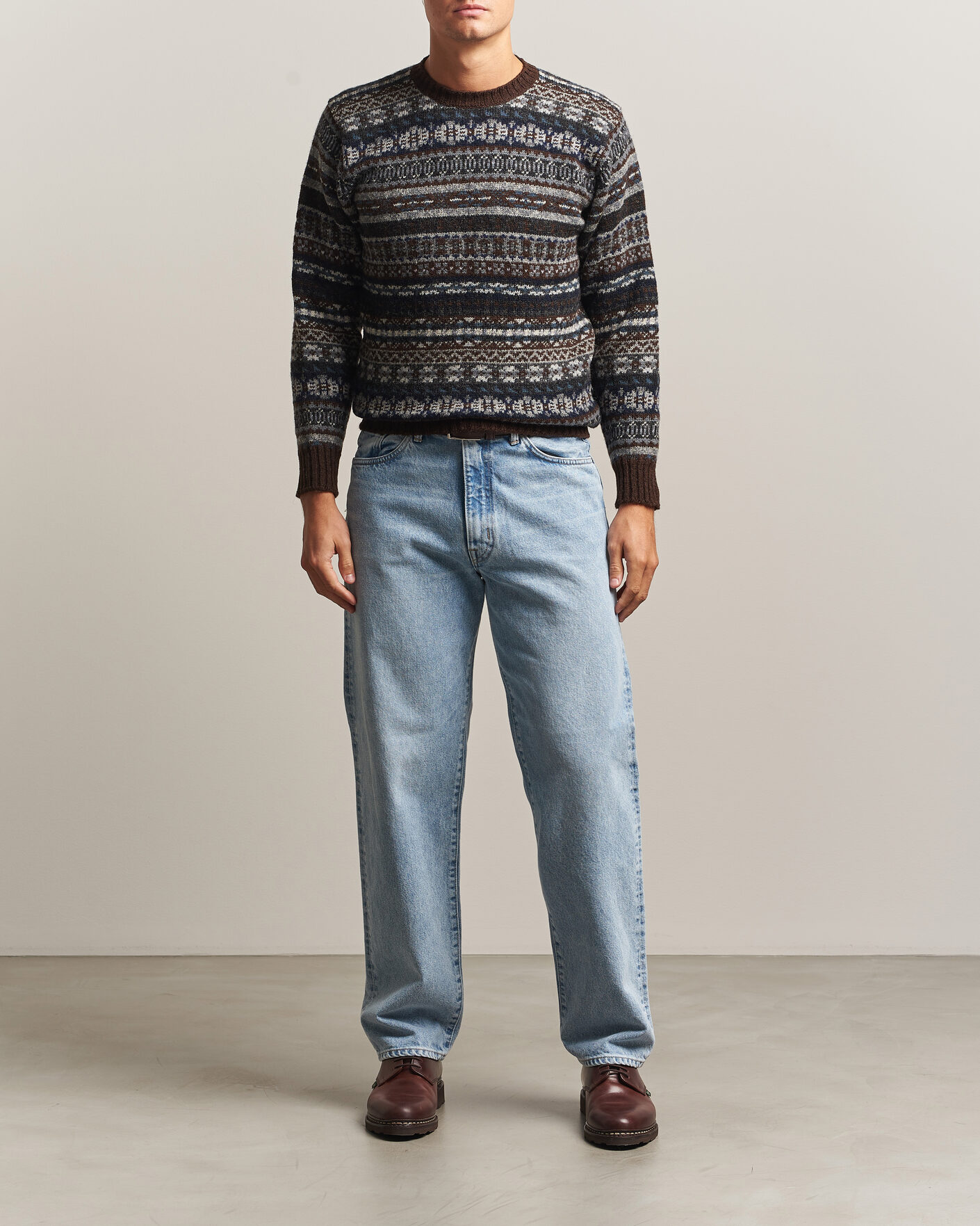 Herre | Gensere | Jamieson's of Shetland | Jamiesons Of Shetland All Over Fair Isle Pullover Crew Neck Brown