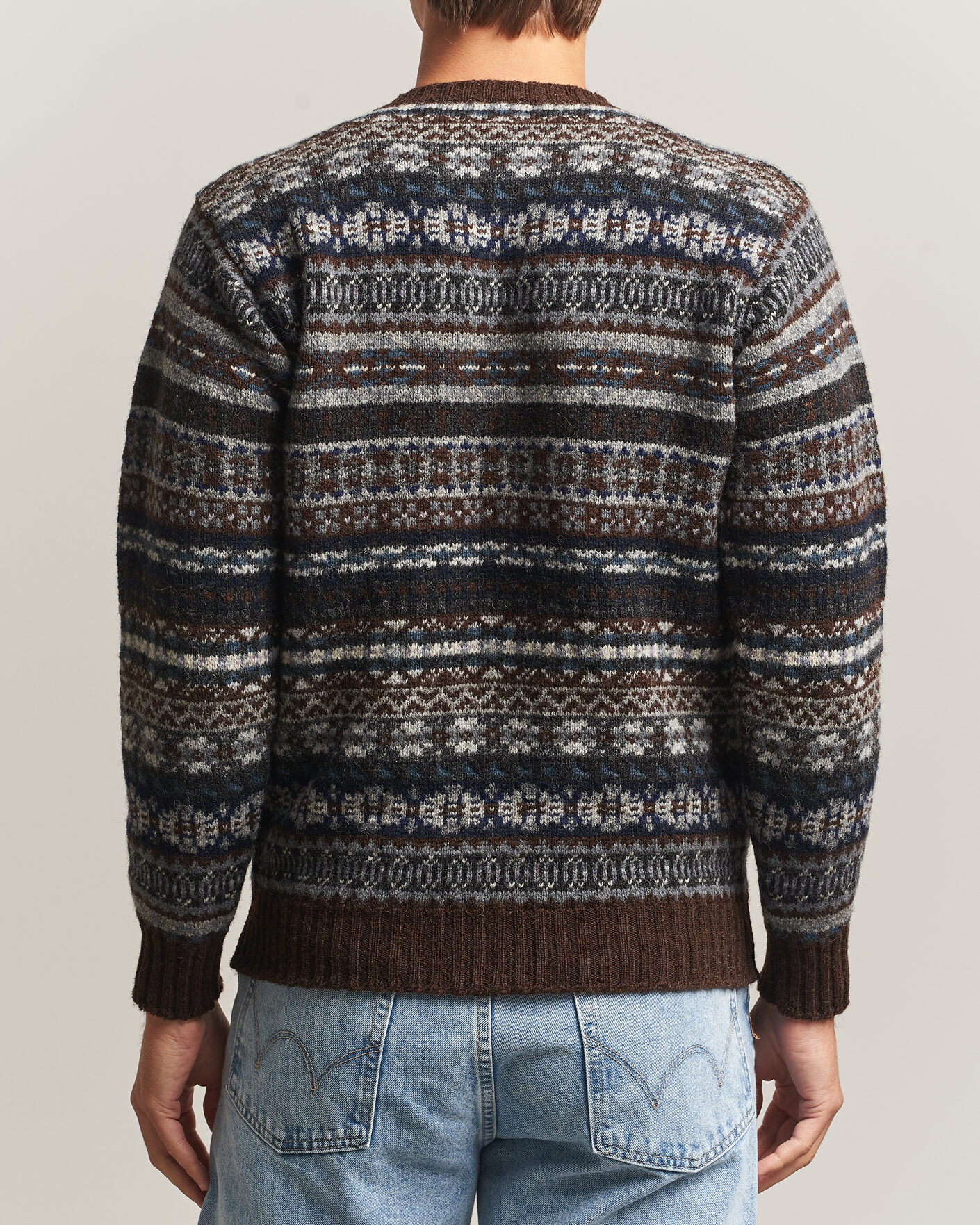 Herre | Gensere | Jamieson's of Shetland | Jamiesons Of Shetland All Over Fair Isle Pullover Crew Neck Brown
