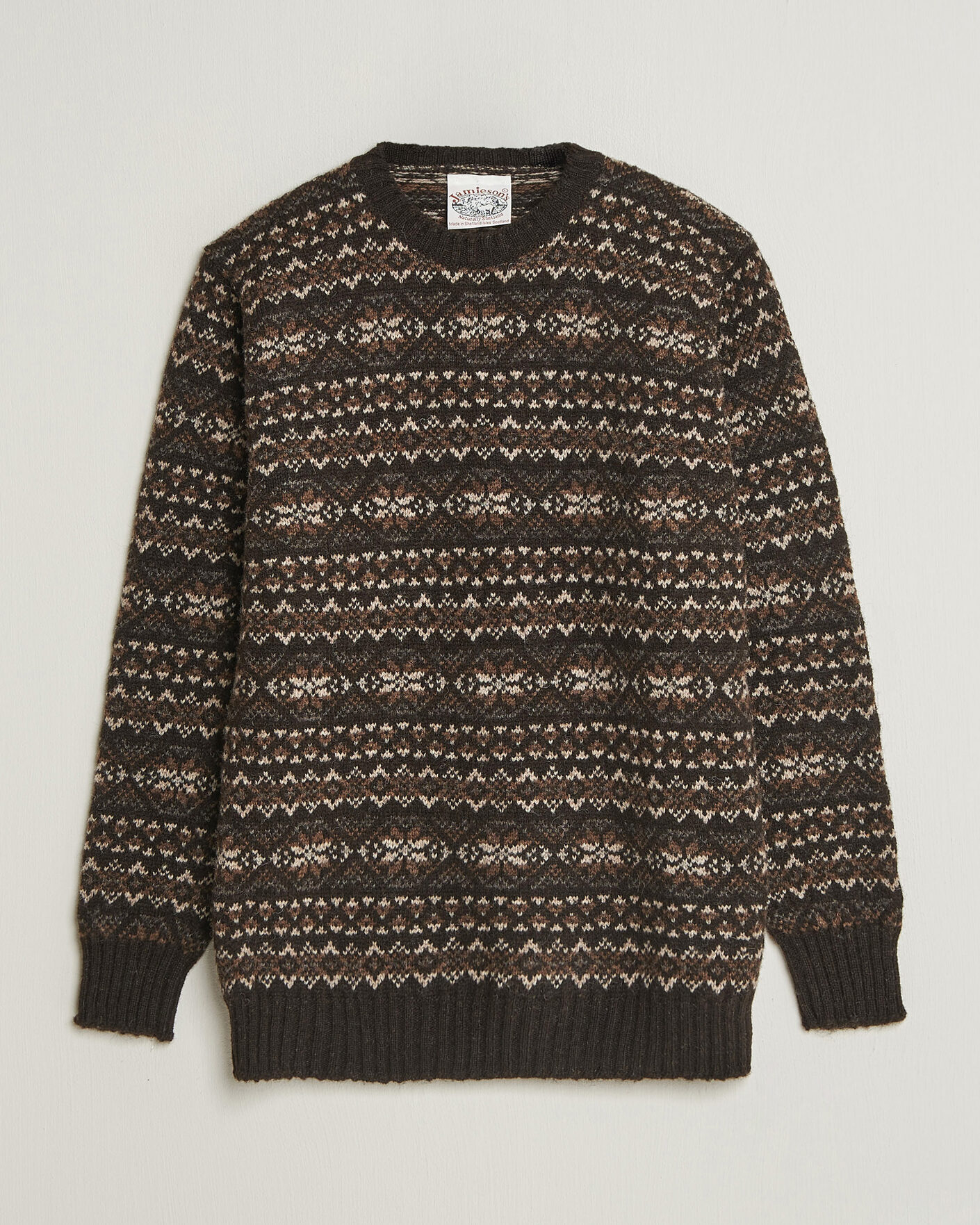 Herre | Gensere | Jamieson's of Shetland | Jamiesons Of Shetland All Over Fair Isle Pullover Crew Neck Dark Brown