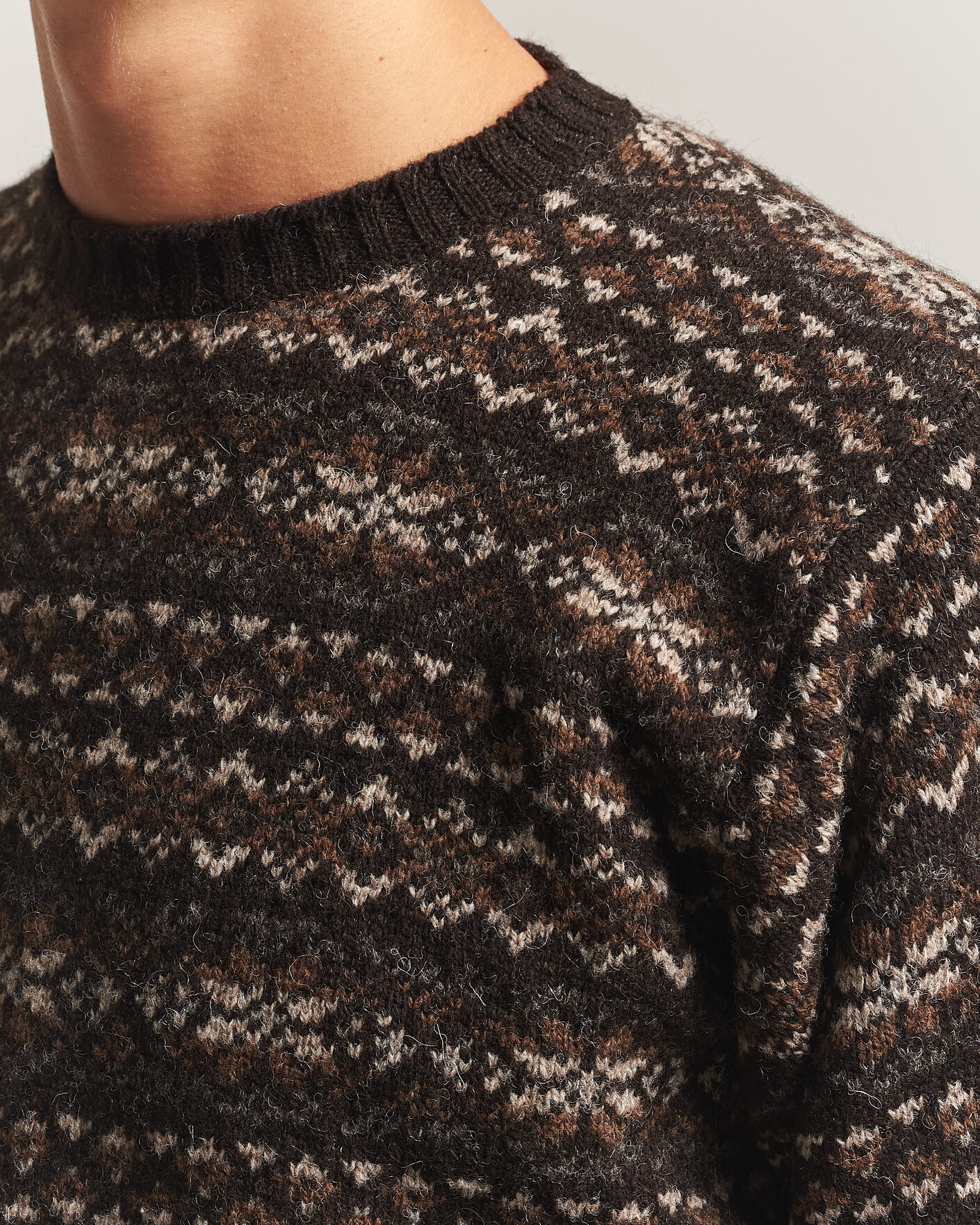 Herre | Gensere | Jamieson's of Shetland | Jamiesons Of Shetland All Over Fair Isle Pullover Crew Neck Dark Brown