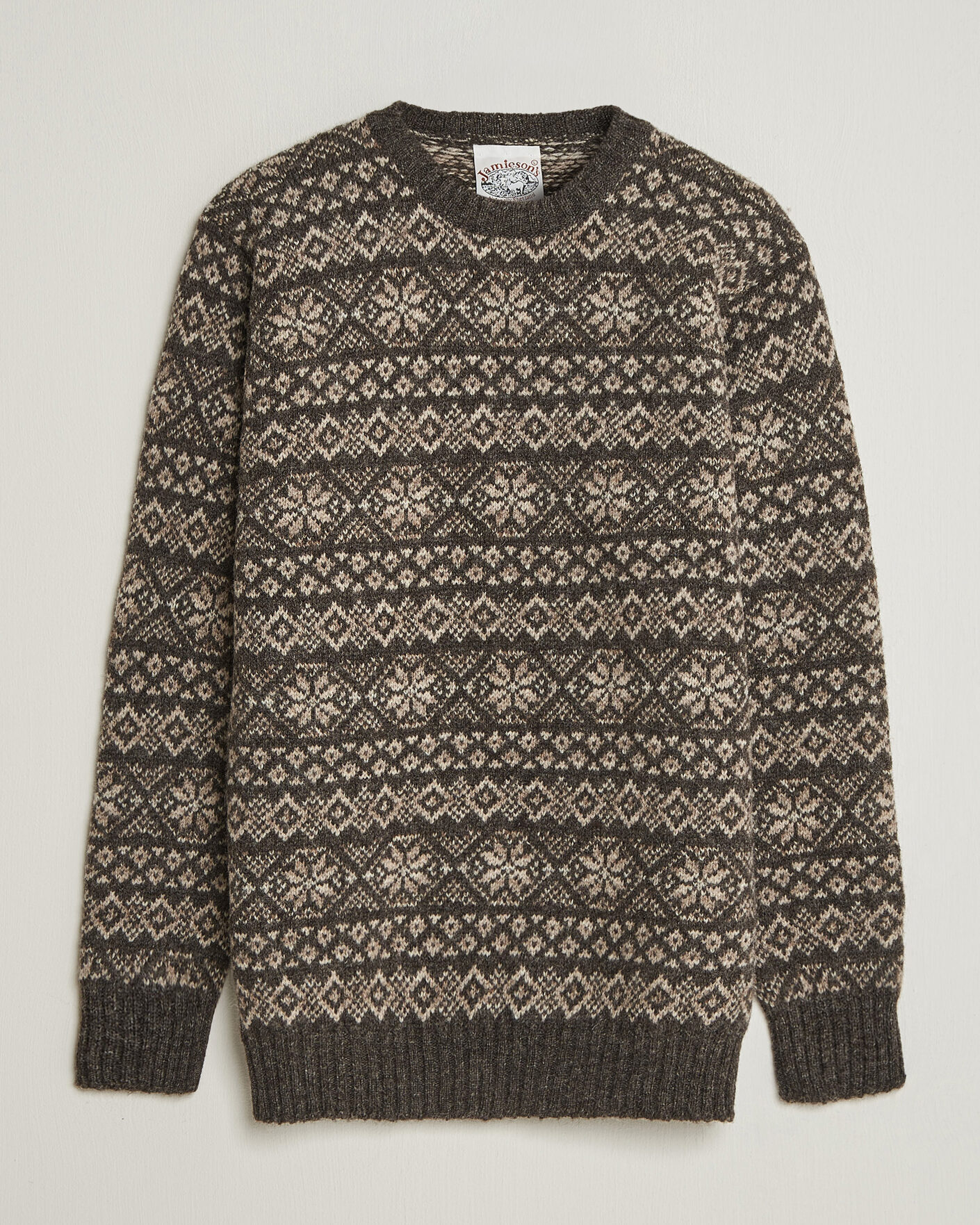 Herre | Gensere | Jamieson's of Shetland | Jamiesons Of Shetland All Over Fair Isle Pullover Crew Neck Grey