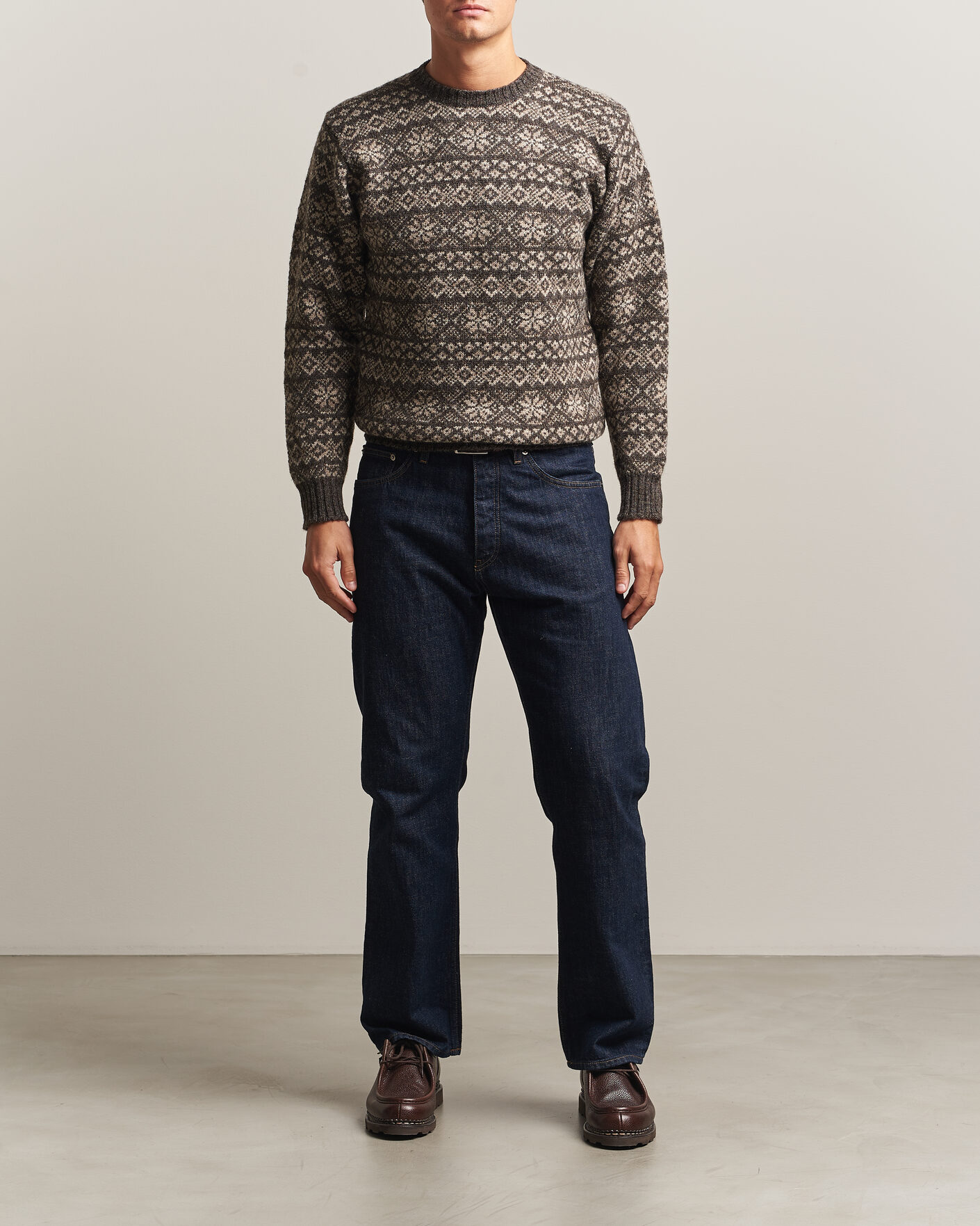 Herre | Gensere | Jamieson's of Shetland | Jamiesons Of Shetland All Over Fair Isle Pullover Crew Neck Grey