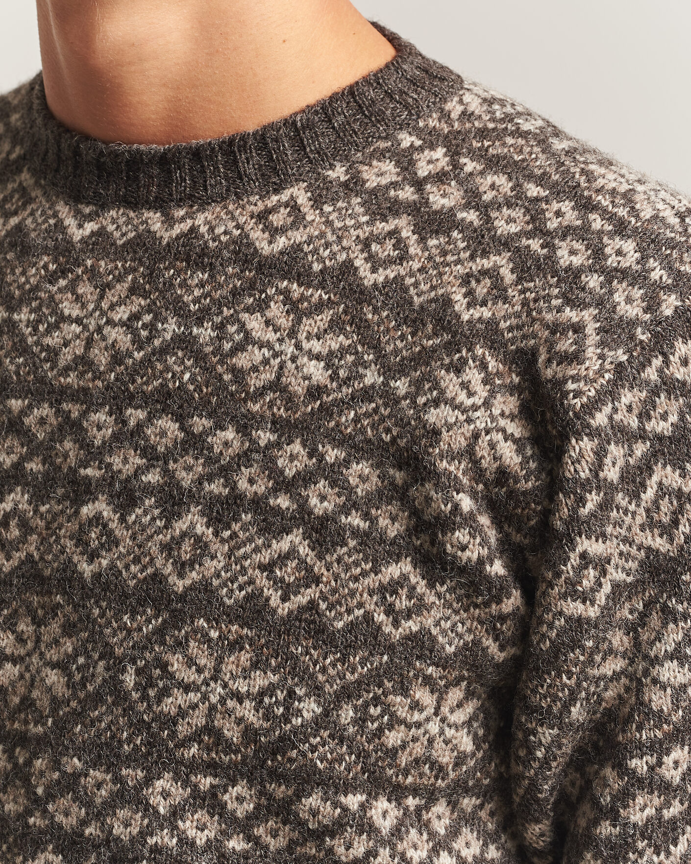 Herre | Gensere | Jamieson's of Shetland | Jamiesons Of Shetland All Over Fair Isle Pullover Crew Neck Grey