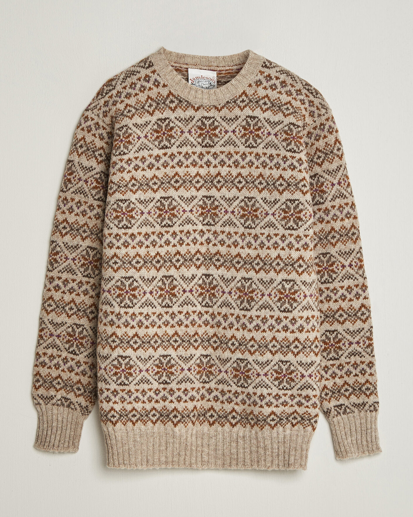 Herre | Gensere | Jamieson's of Shetland | Jamiesons Of Shetland All Over Fair Isle Pullover Crew Neck Natural
