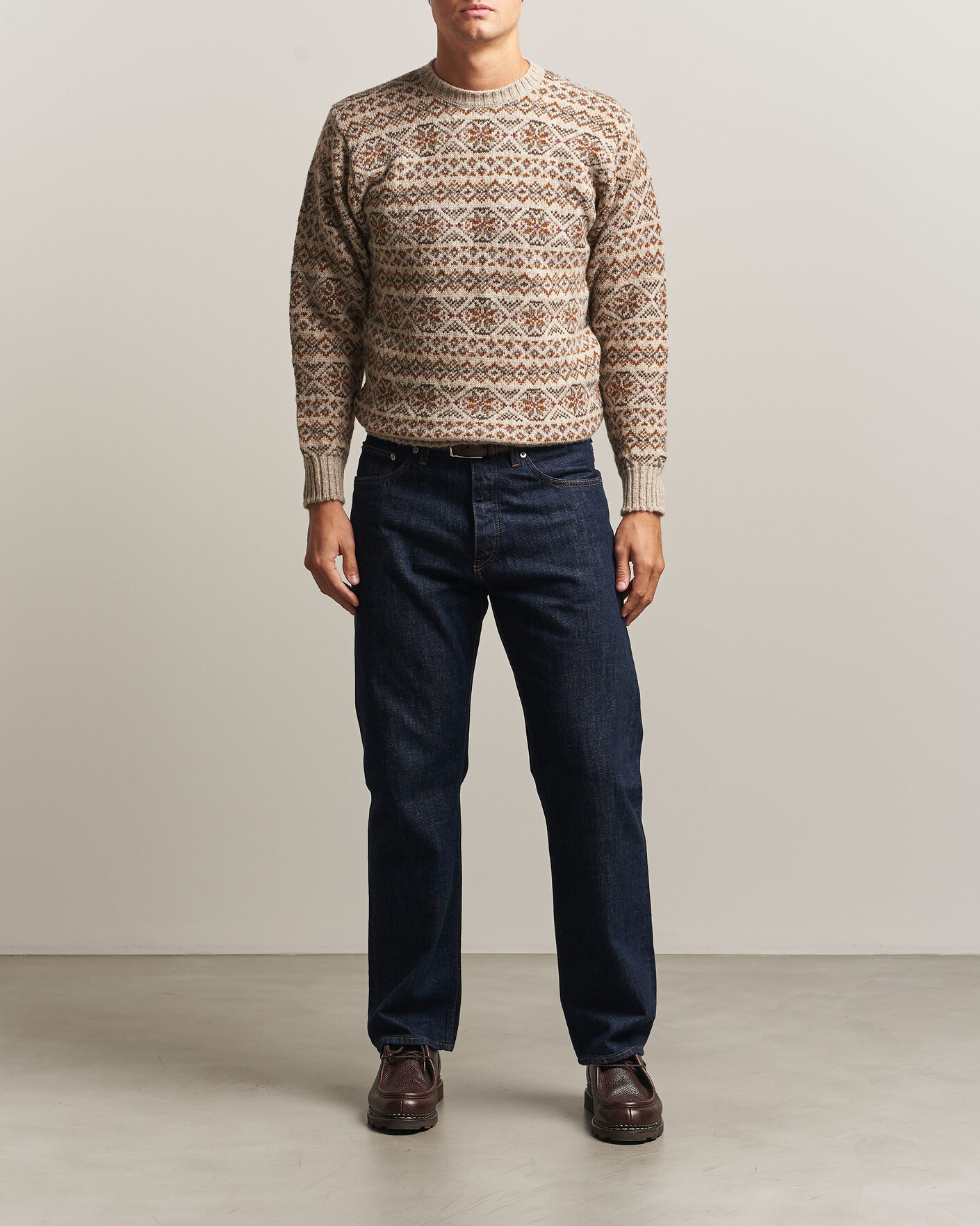 Herre | Gensere | Jamieson's of Shetland | Jamiesons Of Shetland All Over Fair Isle Pullover Crew Neck Natural