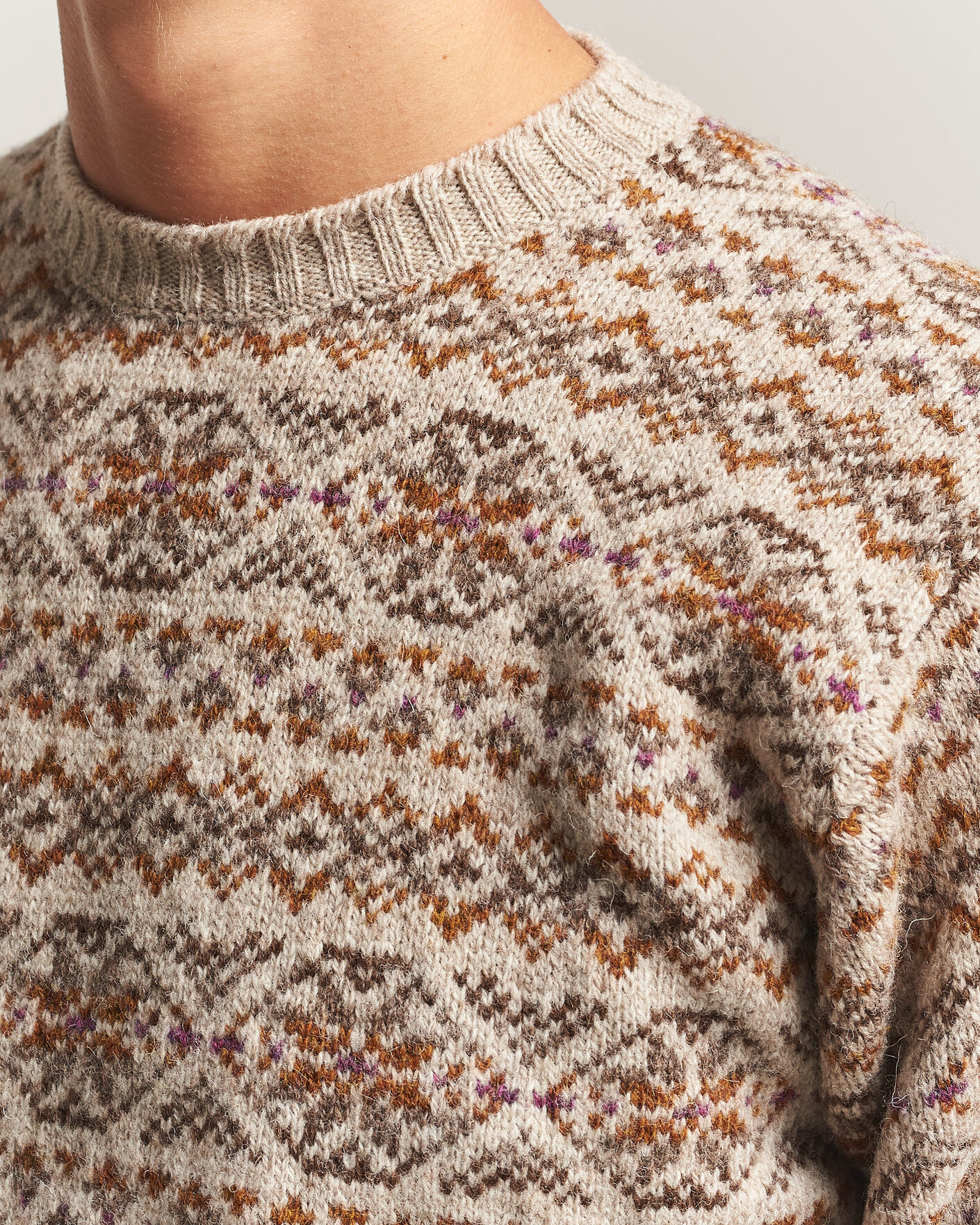 Herre | Gensere | Jamieson's of Shetland | Jamiesons Of Shetland All Over Fair Isle Pullover Crew Neck Natural
