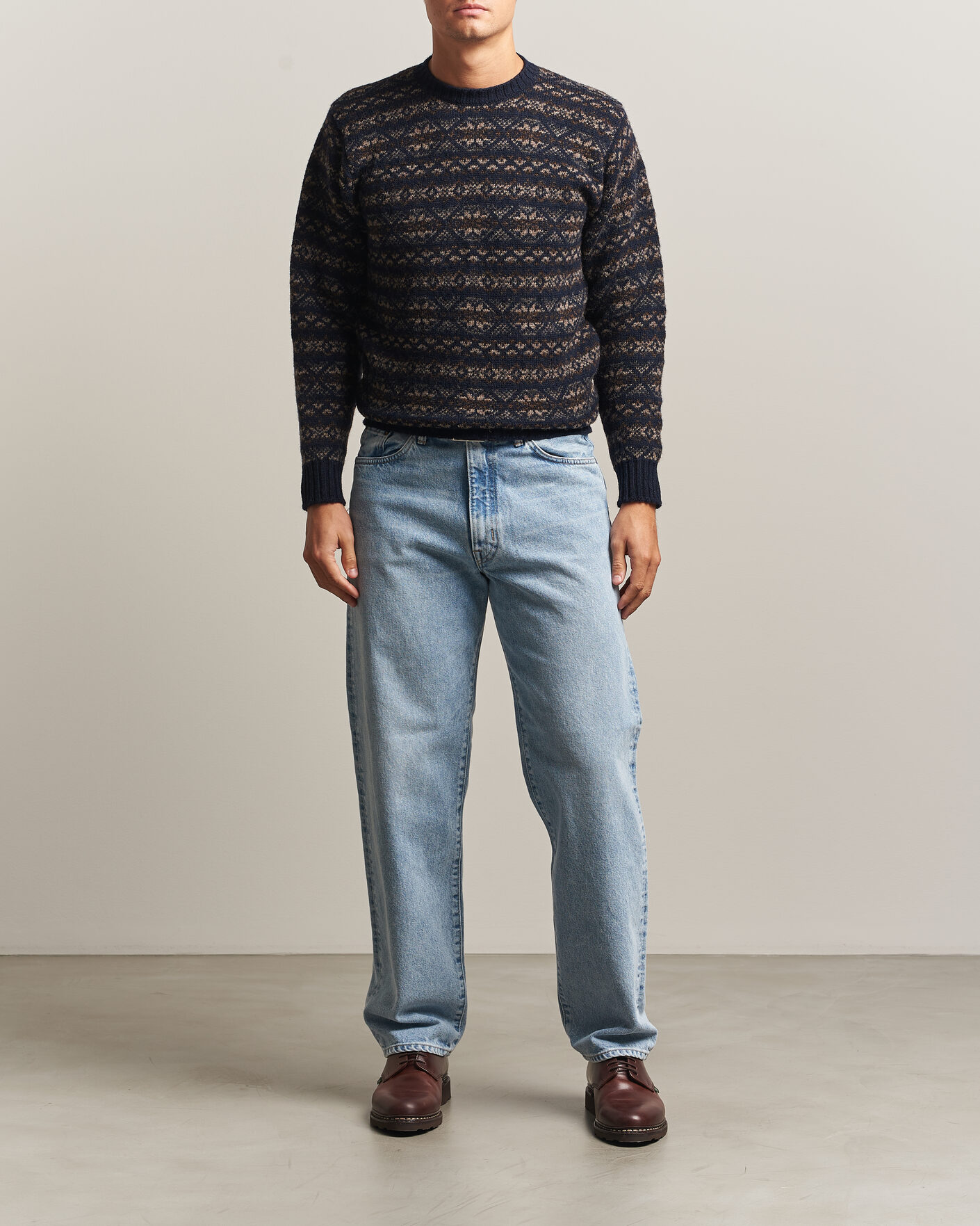 Herre | Gensere | Jamieson's of Shetland | Jamiesons Of Shetland All Over Fair Isle Pullover Crew Neck Navy