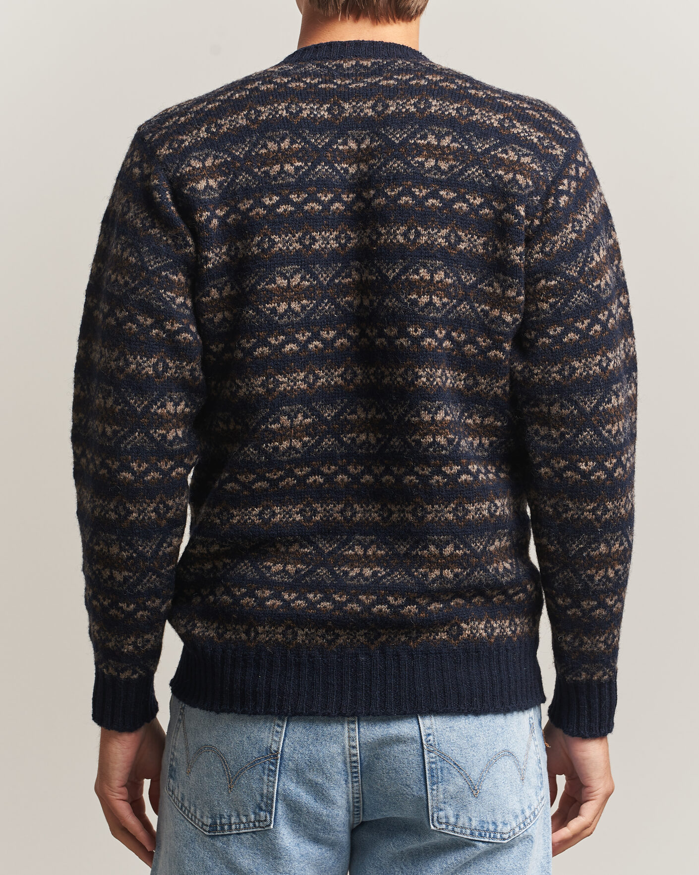 Herre | Gensere | Jamieson's of Shetland | Jamiesons Of Shetland All Over Fair Isle Pullover Crew Neck Navy