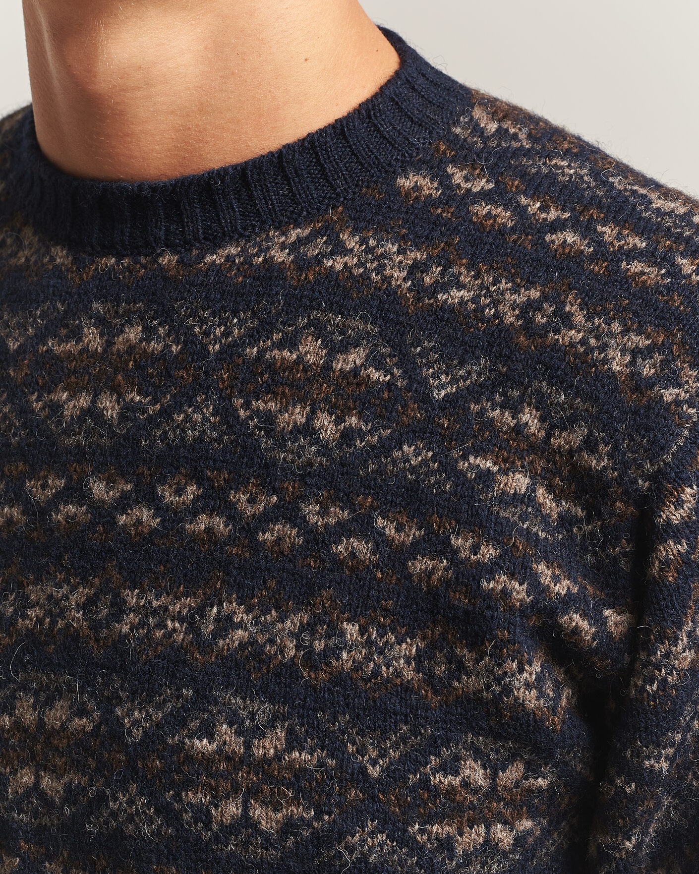 Herre | Gensere | Jamieson's of Shetland | Jamiesons Of Shetland All Over Fair Isle Pullover Crew Neck Navy