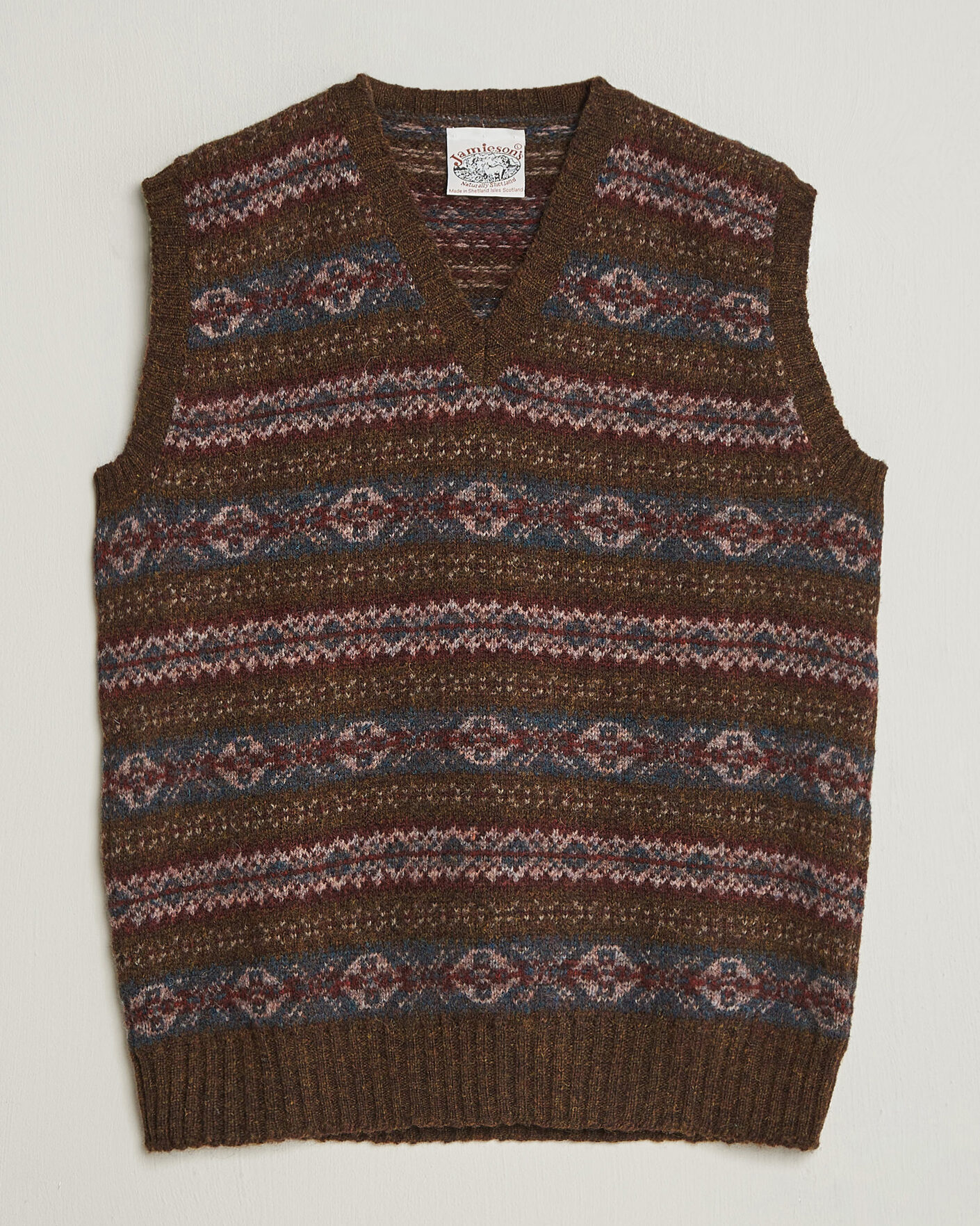 Herre | Gensere | Jamieson's of Shetland | Jamiesons Of Shetland All Over Fair Isle Slipover Moss Green