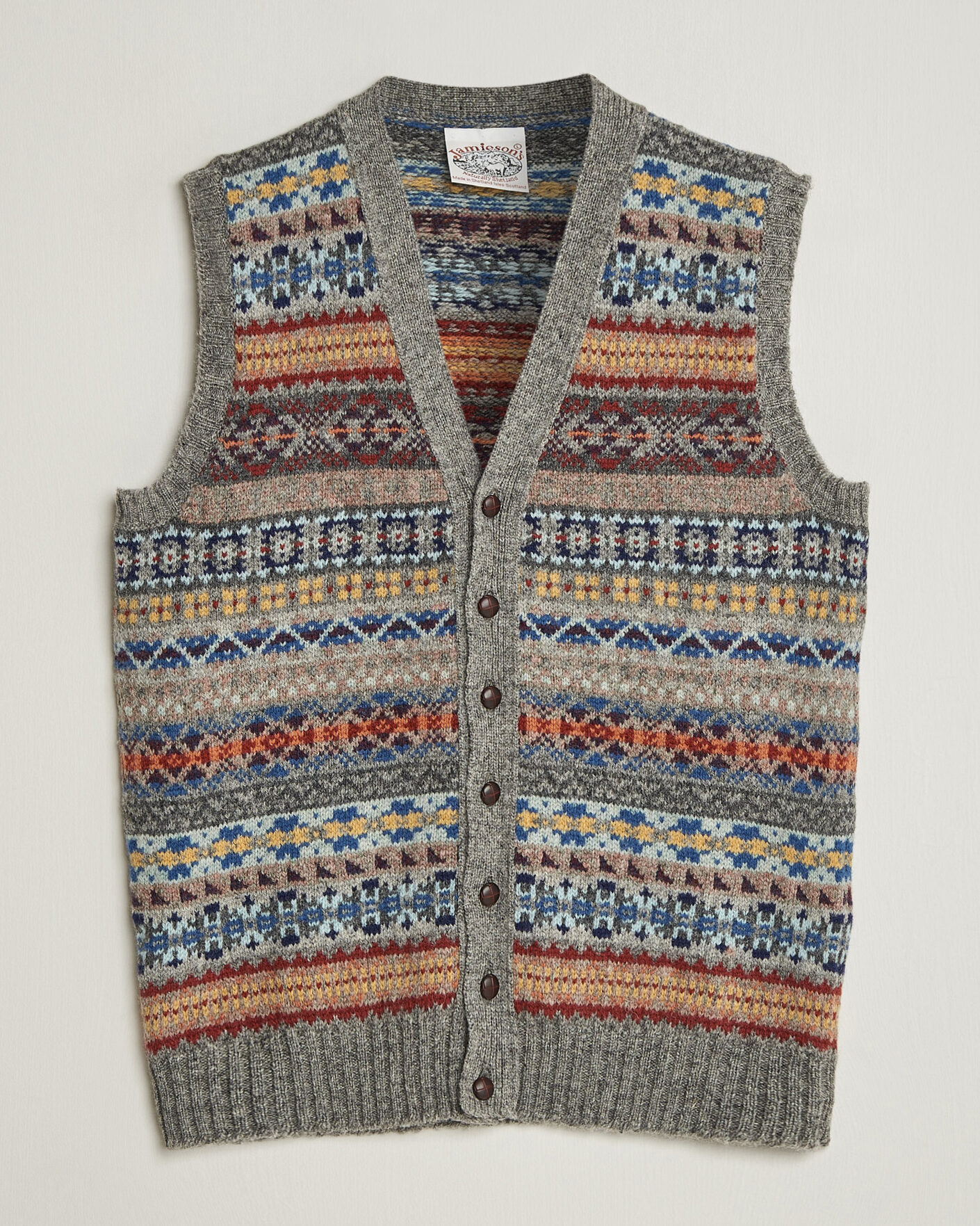Herre | Gensere | Jamieson's of Shetland | Jamiesons Of Shetland All Over Fair Isle Waistcoat Grey
