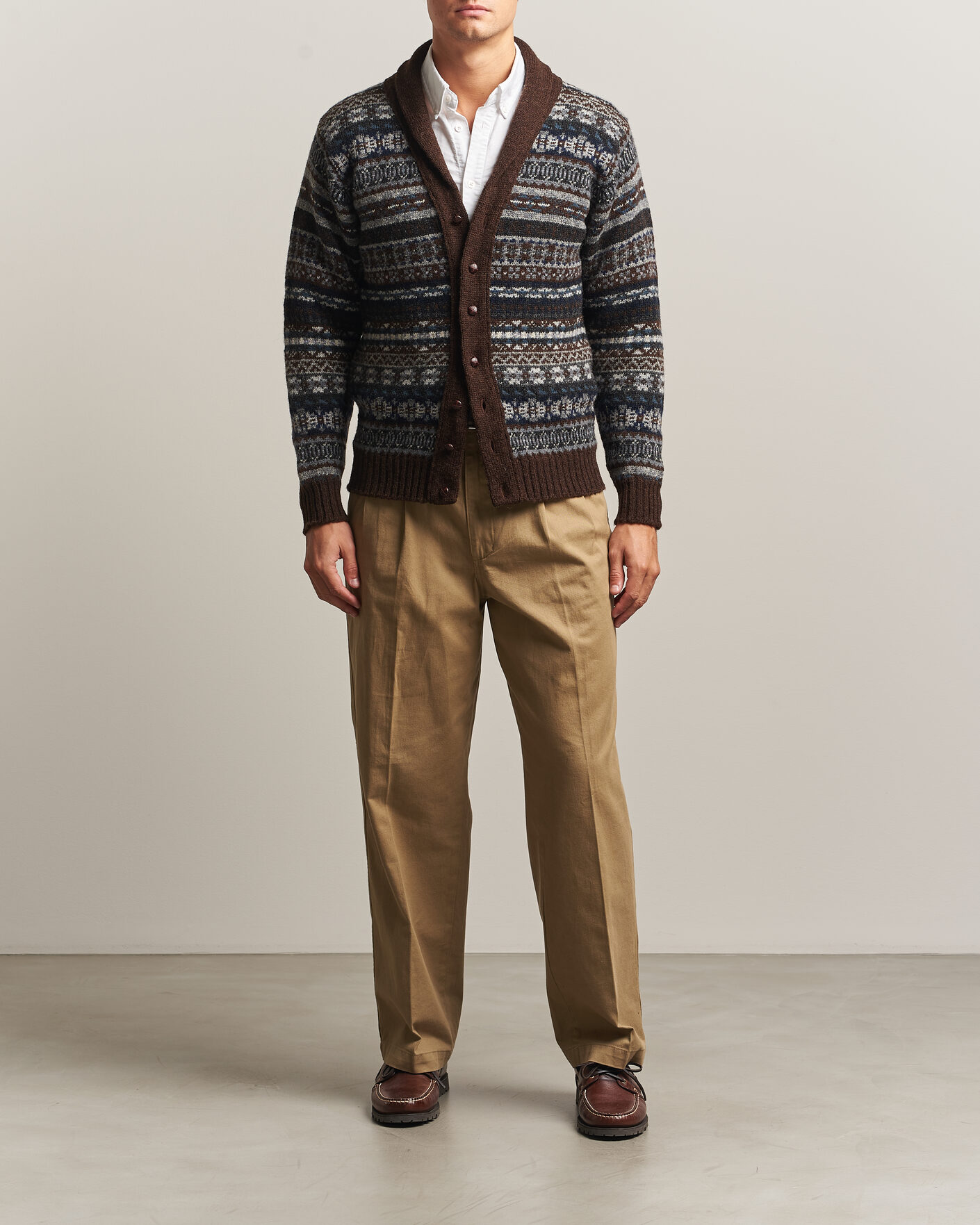 Herre | Gensere | Jamieson's of Shetland | Jamiesons Of Shetland All Over Fair Isle Shawl Collar Cardigan Brown