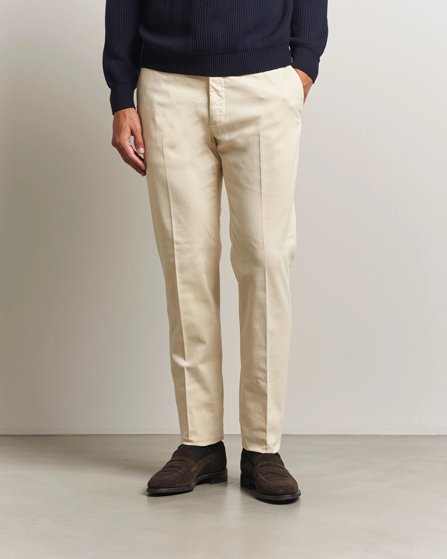 Herre | Bukser | Incotex | Slim Fit Cotton Stretch Chinos Off White