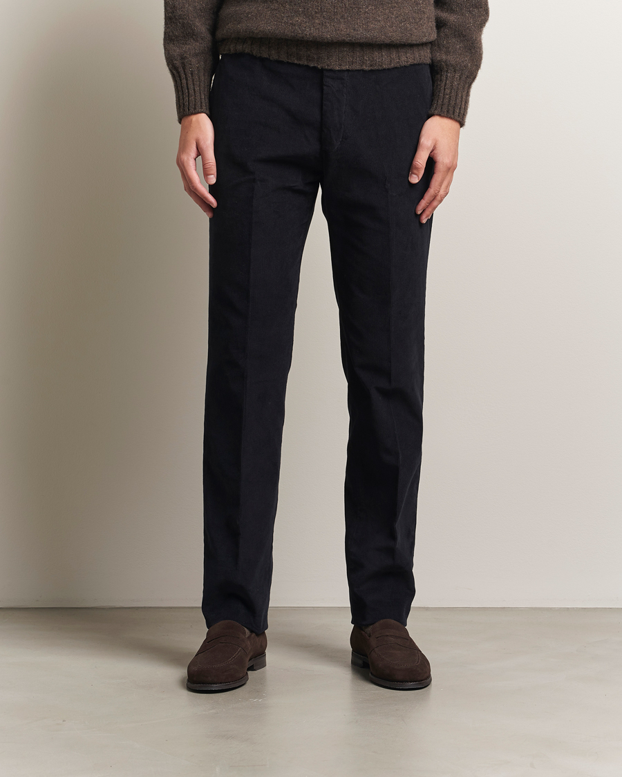 Herre | Bukser | Incotex | Regular Fit Baby Corduroy Trousers Navy