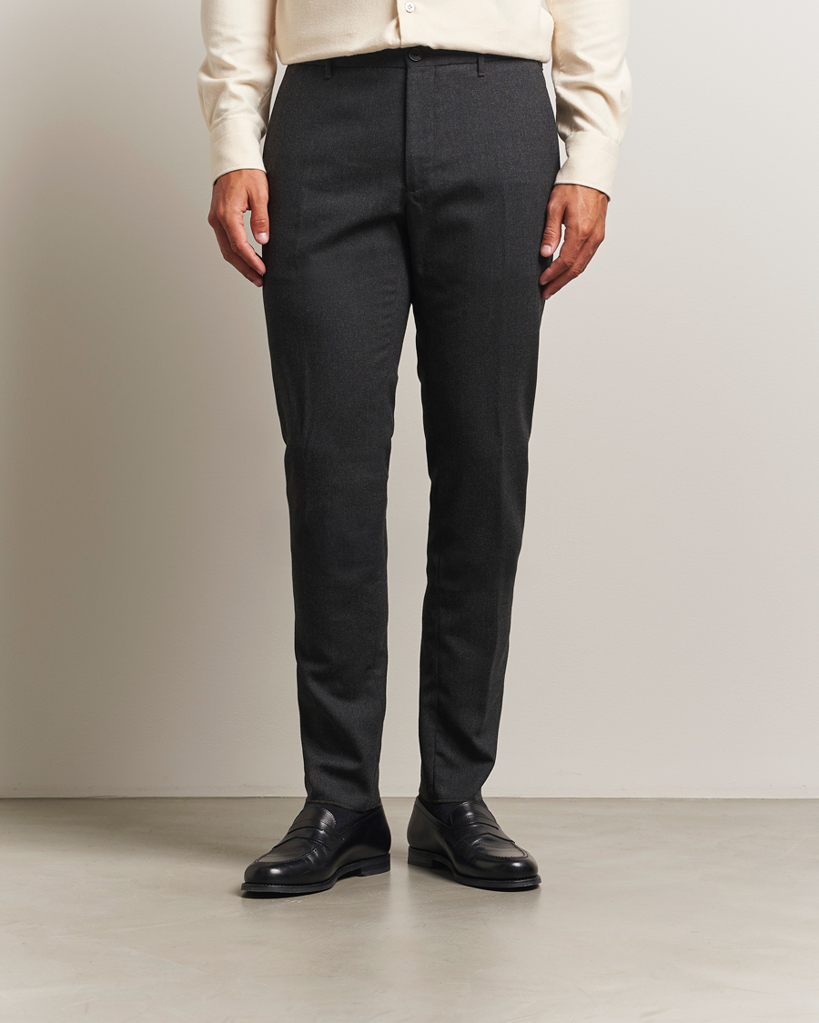 Herre | Bukser | Incotex | Slim Fit Washable Flannel Trousers Charcoal