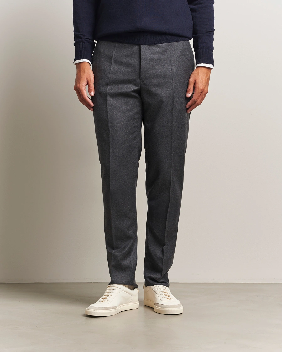 Herre | Bukser | Incotex | Regular Fit Worsted Flannel Trousers Grey Melange