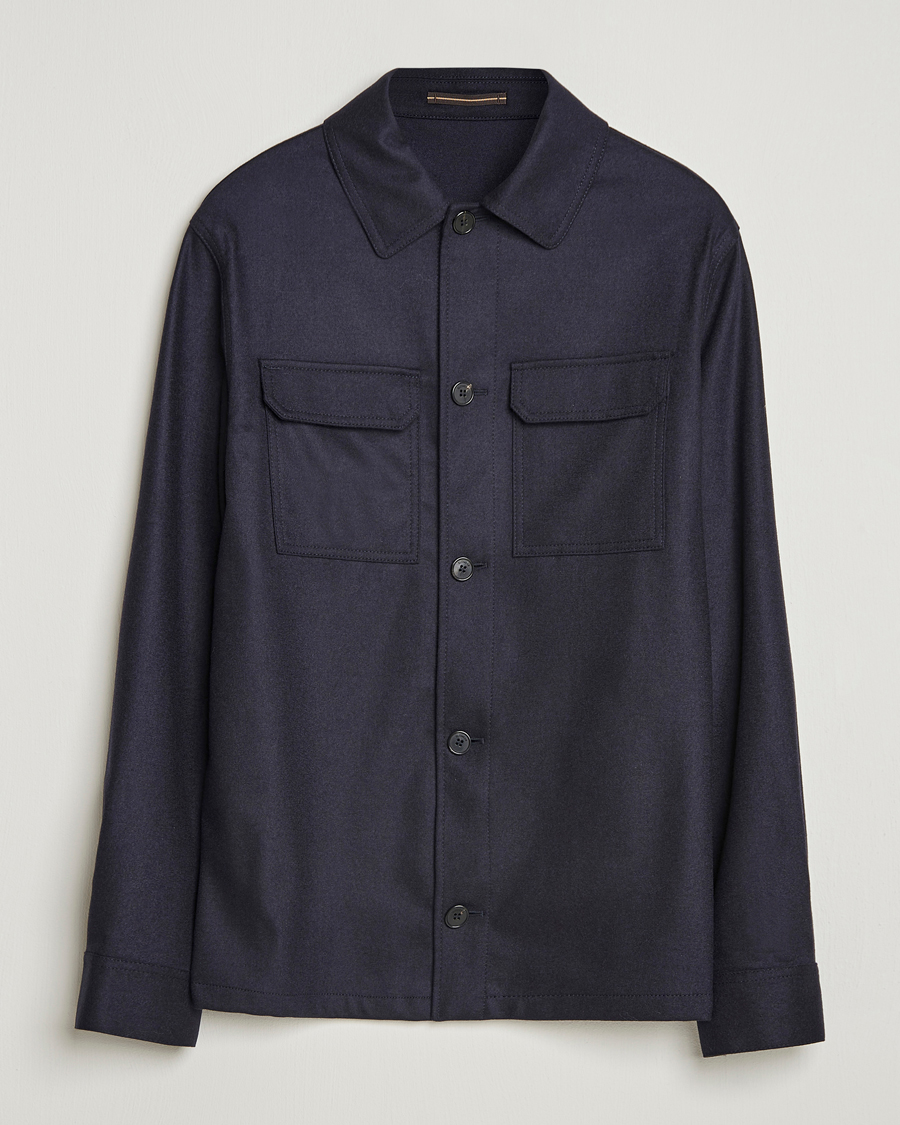 Herre | Skjorter | Incotex | Flannel Overshirt Navy