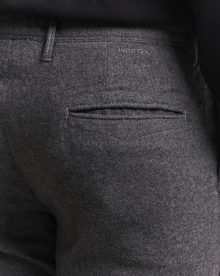 Herre | Bukser | Incotex | Slim Fit Washed Flannel Slacks Grey Melange