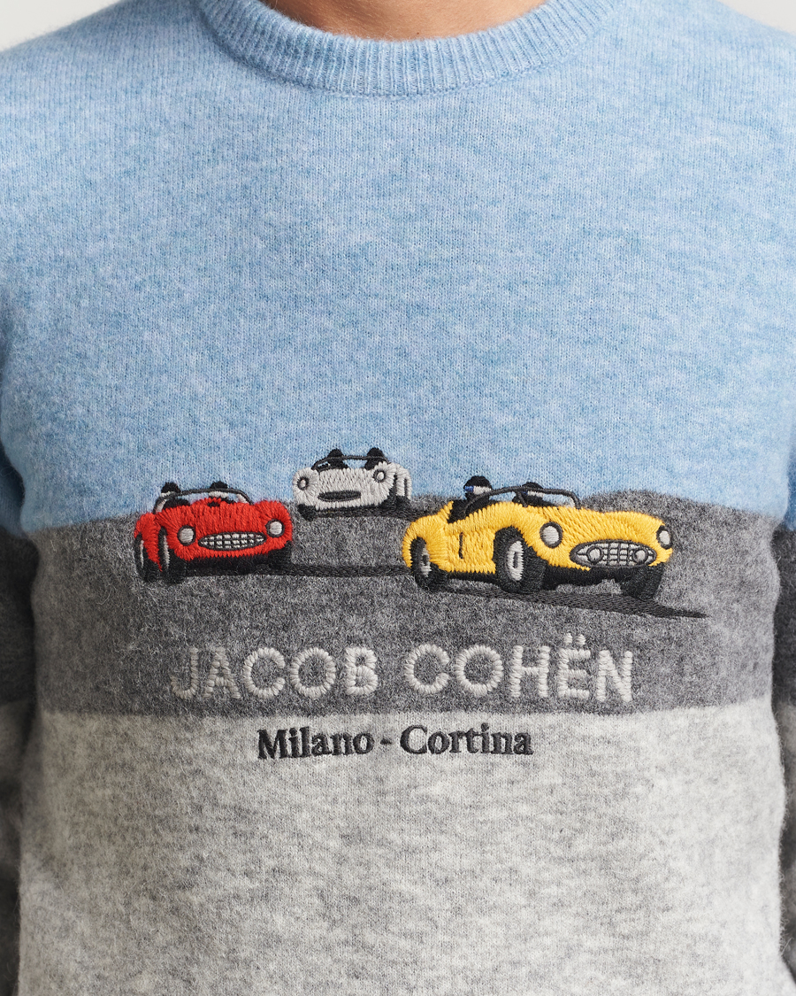 Herre | Gensere | Jacob Cohën | Embroidery Knitted Milano-Cortina Crew Neck Grey/Blue