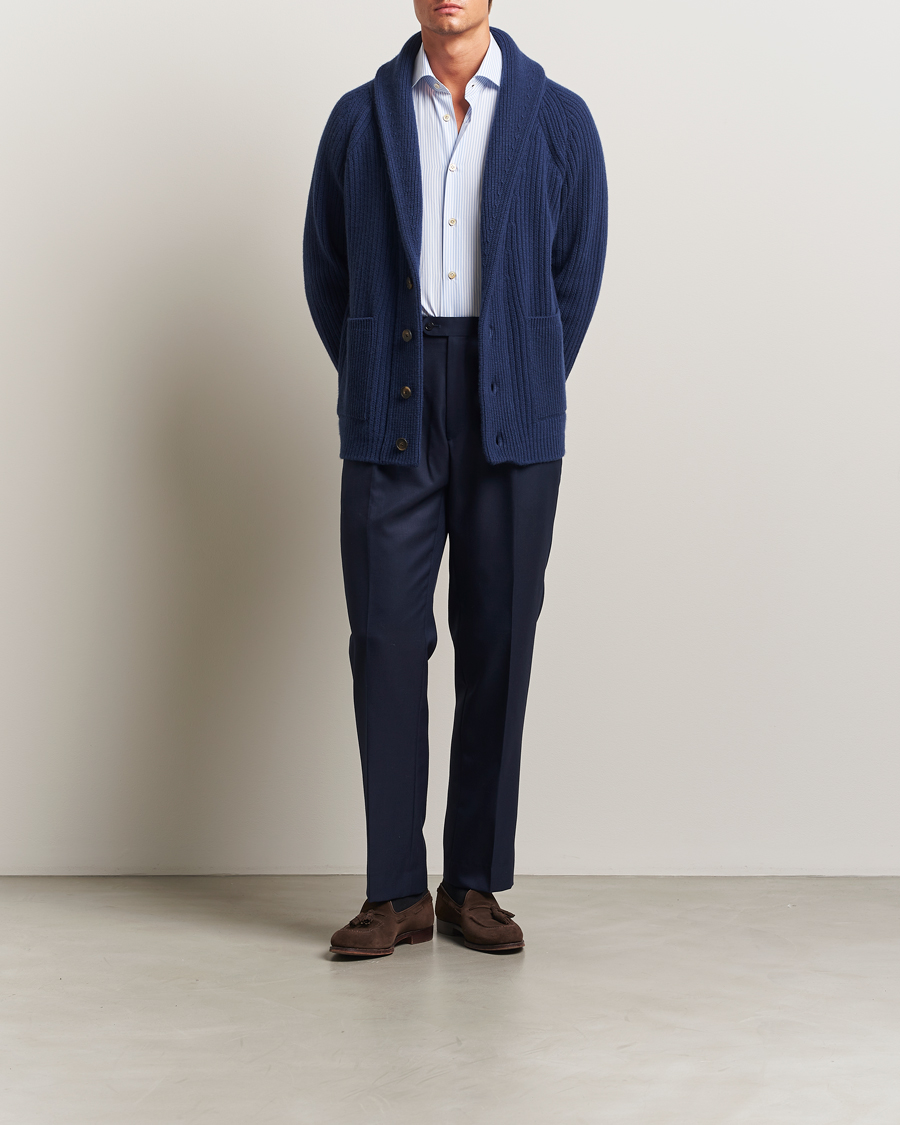Herre | Gensere | Kiton | Cashmere Rib Shawl Cardigan Navy