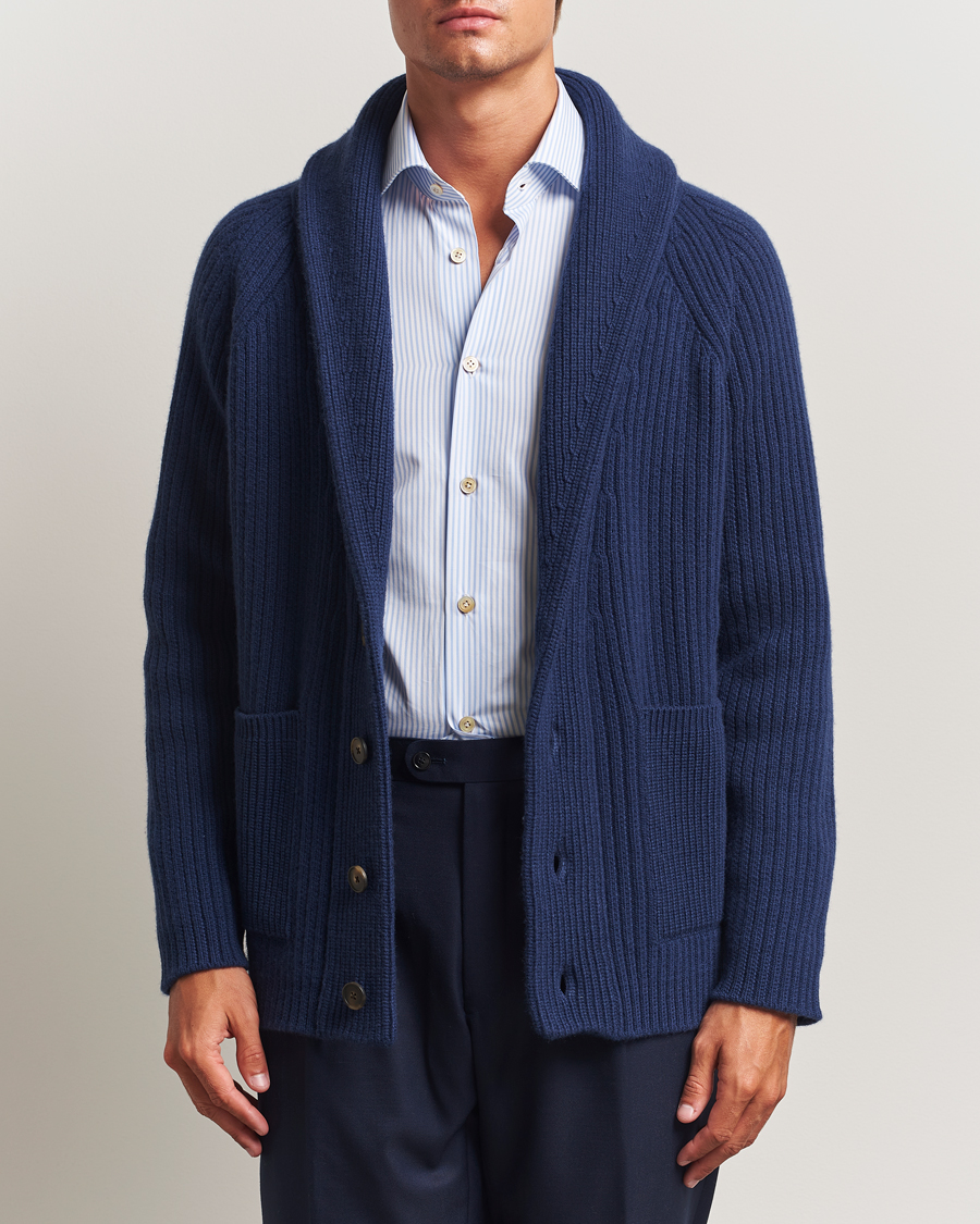 Herre | Gensere | Kiton | Cashmere Rib Shawl Cardigan Navy
