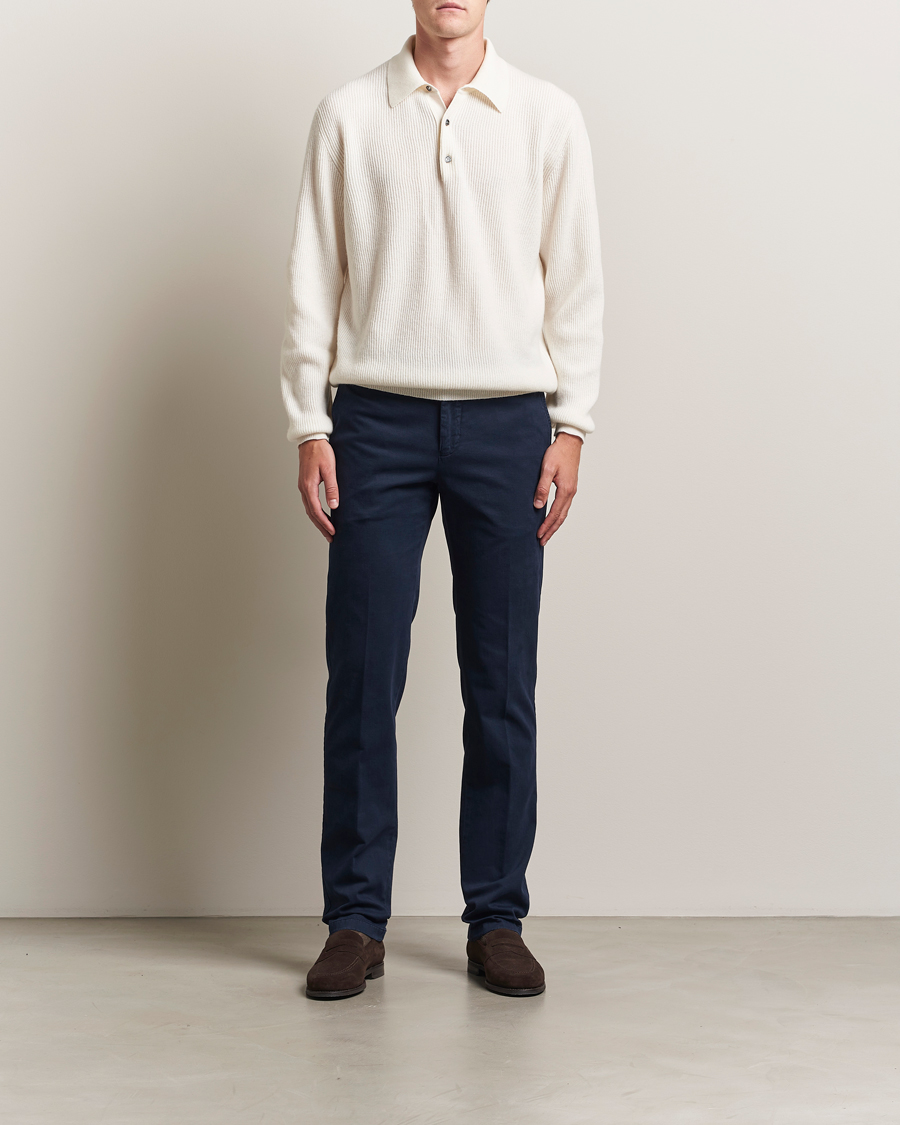Herre | Gensere | Kiton | Cashmere Rib Long Sleeve Polo Light Beige