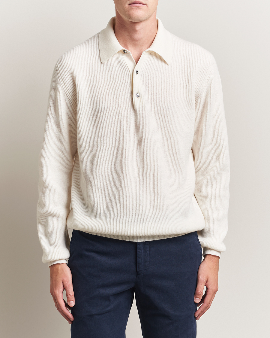 Herre | Gensere | Kiton | Cashmere Rib Long Sleeve Polo Light Beige