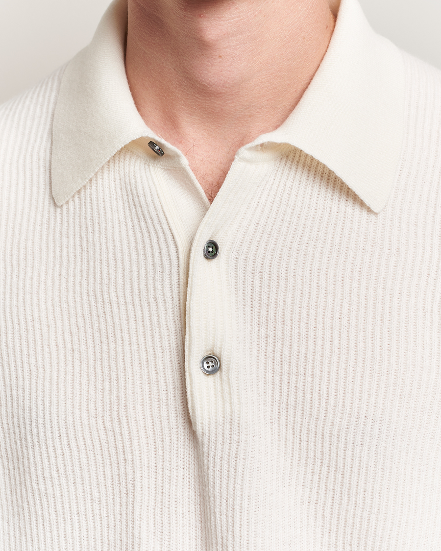 Herre | Gensere | Kiton | Cashmere Rib Long Sleeve Polo Light Beige