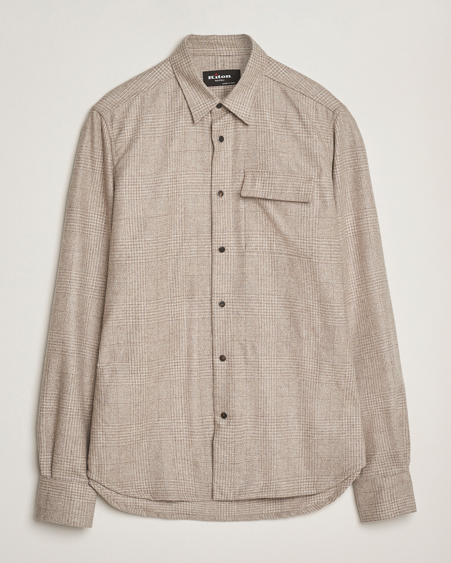 Herre | Skjorter | Kiton | Wool Check Overshirt Light Beige