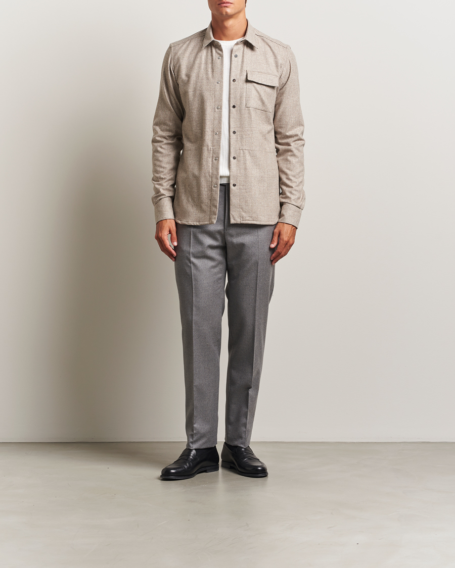 Herre | Skjorter | Kiton | Wool Check Overshirt Light Beige