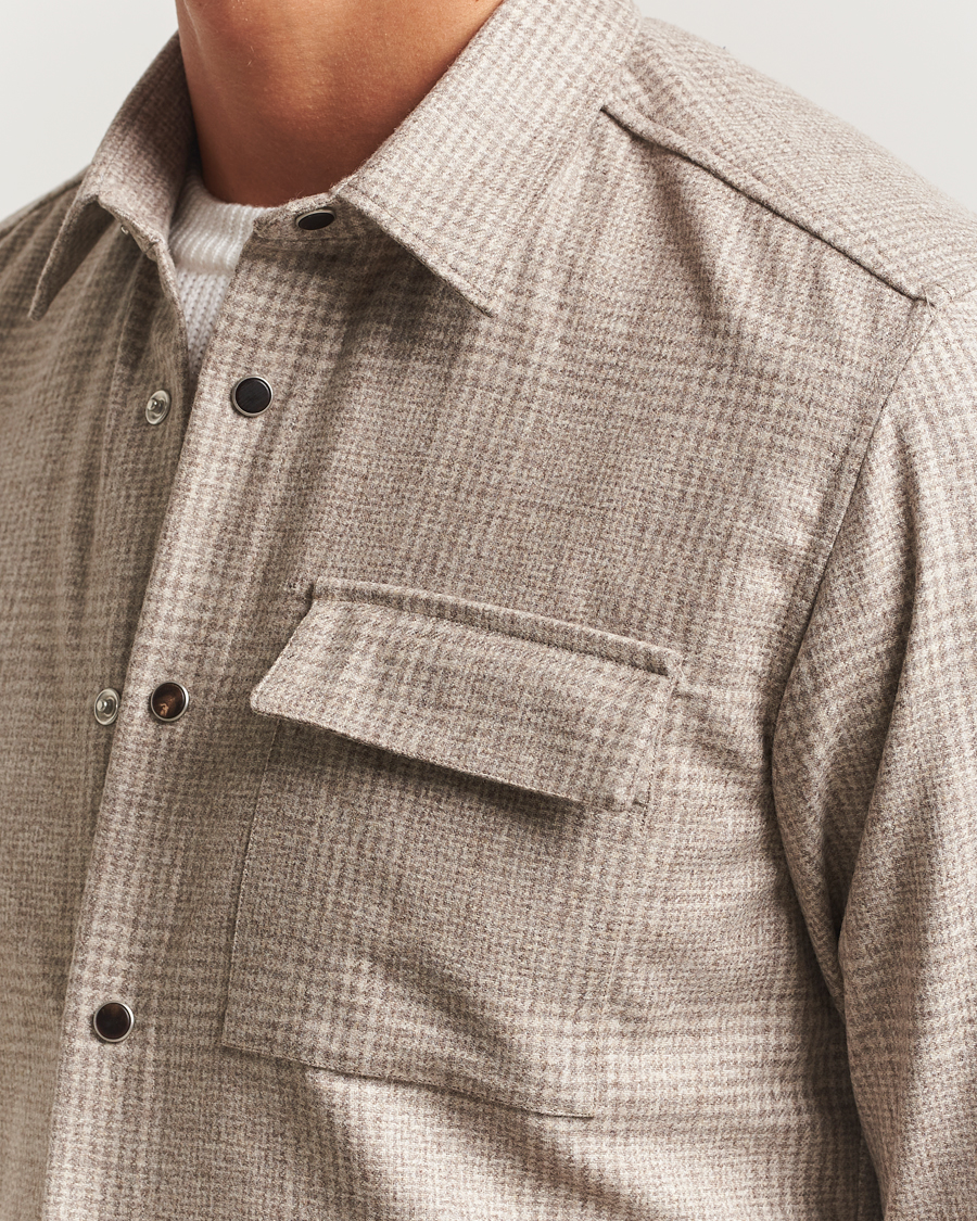 Herre | Skjorter | Kiton | Wool Check Overshirt Light Beige