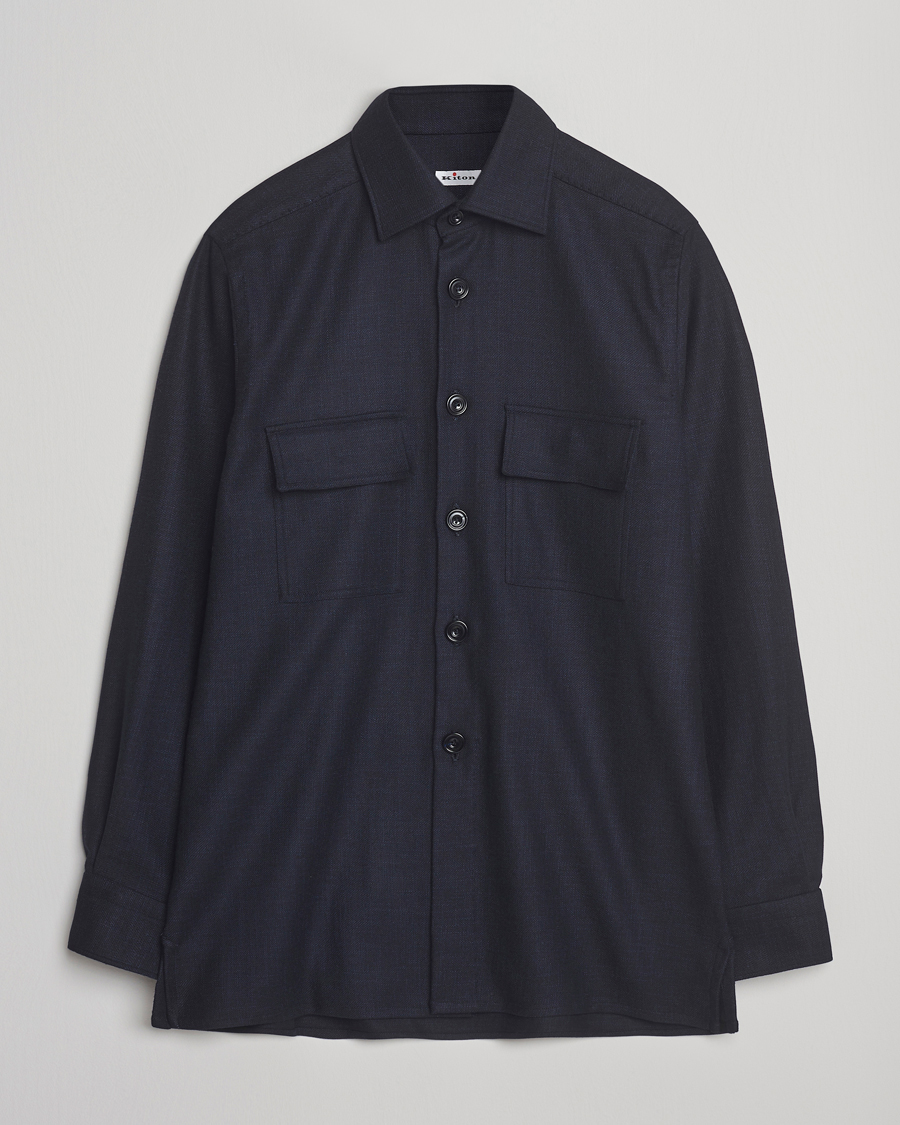 Herre | Skjorter | Kiton | Wool Overshirt Navy