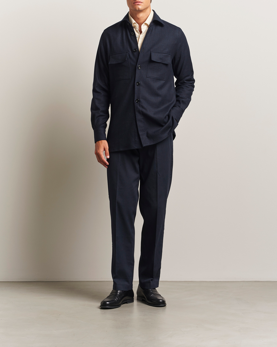 Herre | Skjorter | Kiton | Wool Overshirt Navy