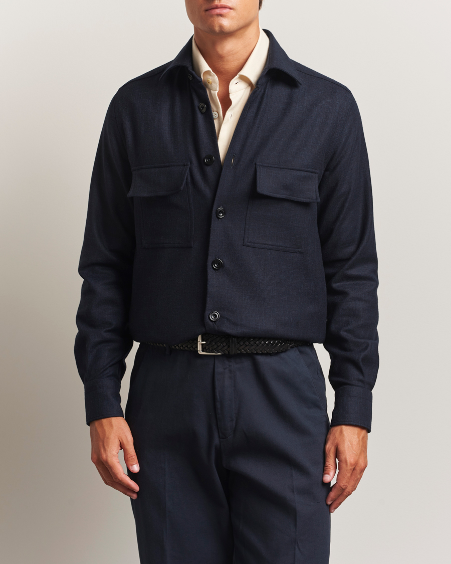 Herre | Skjorter | Kiton | Wool Overshirt Navy
