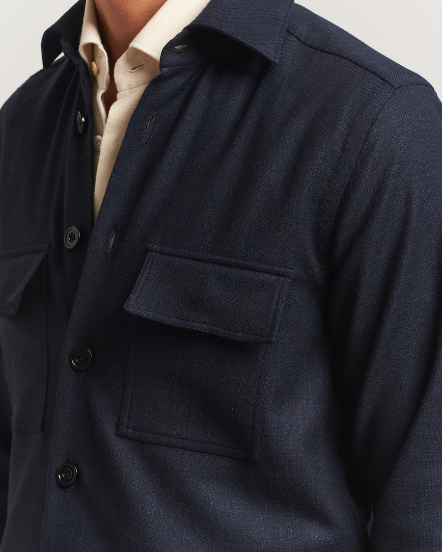 Herre | Skjorter | Kiton | Wool Overshirt Navy