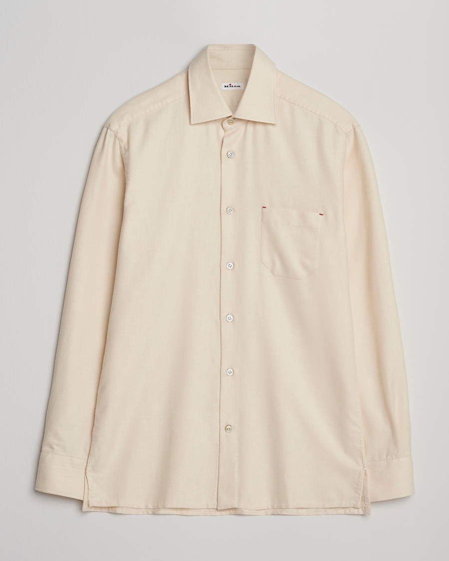 Herre | Skjorter | Kiton | Cotton Flannel Sport Shirt Cream