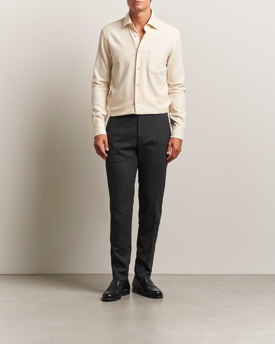 Herre | Skjorter | Kiton | Cotton Flannel Sport Shirt Cream