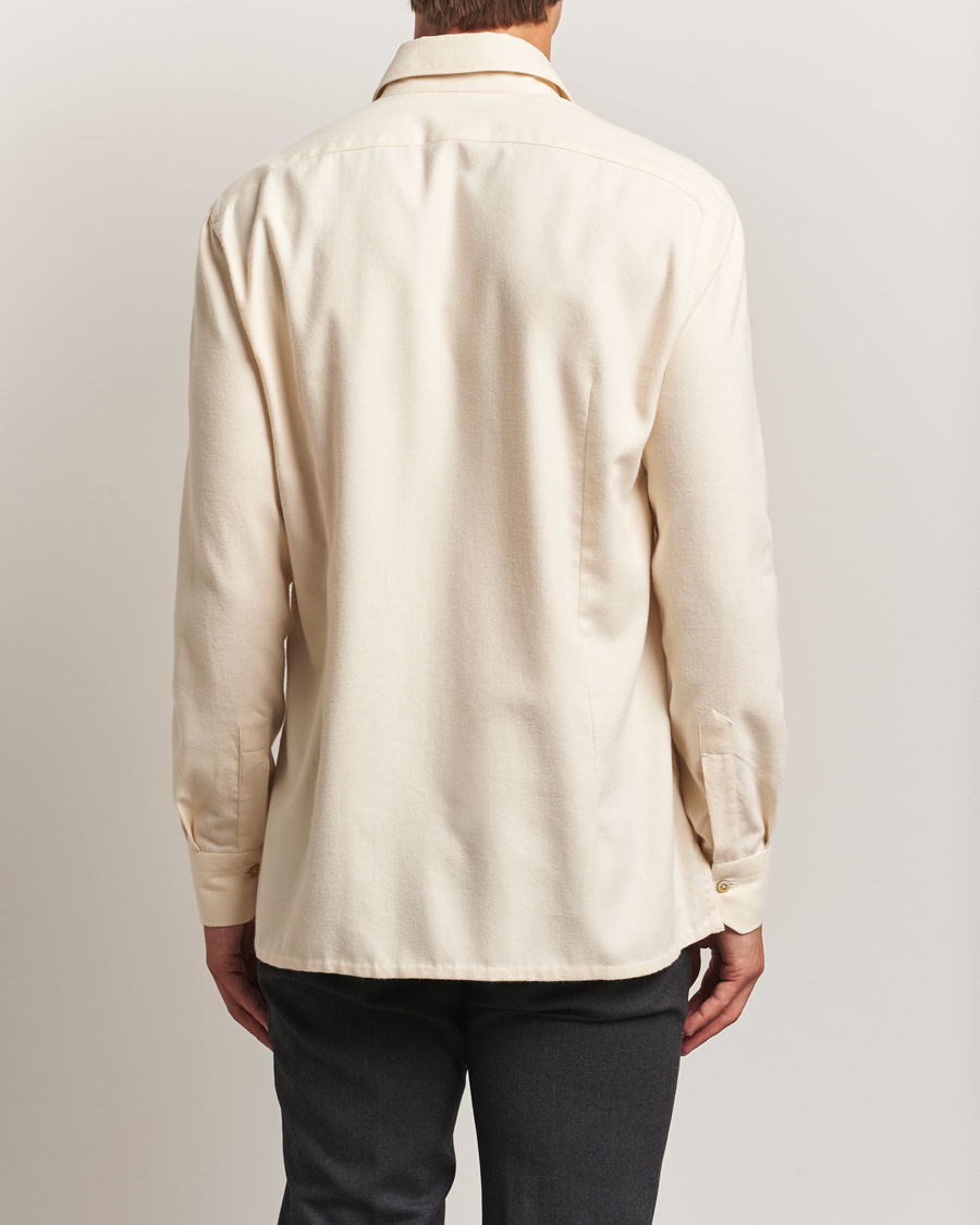 Herre | Skjorter | Kiton | Cotton Flannel Sport Shirt Cream