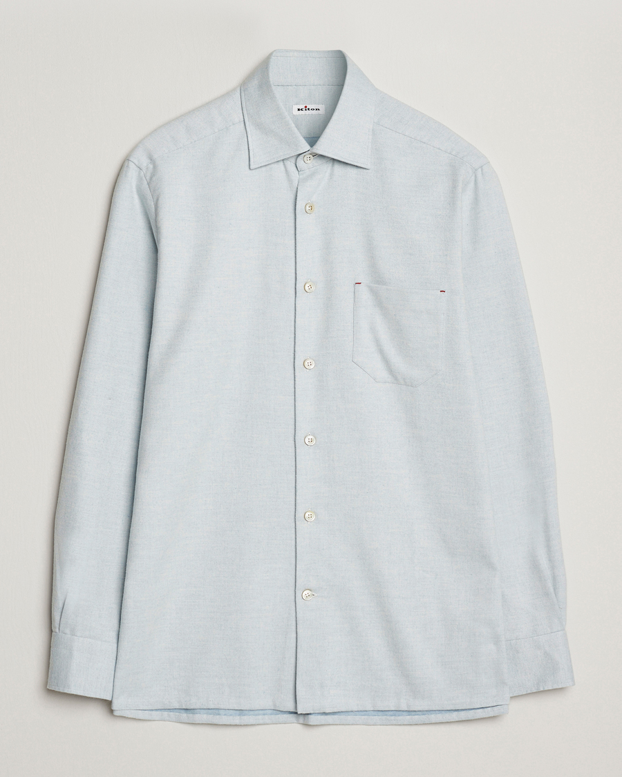 Herre | Skjorter | Kiton | Cotton Flannel Sport Shirt Light Blue