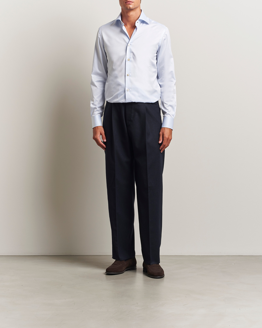Herre | Skjorter | Kiton | Cotton Dress Shirt Light Blue