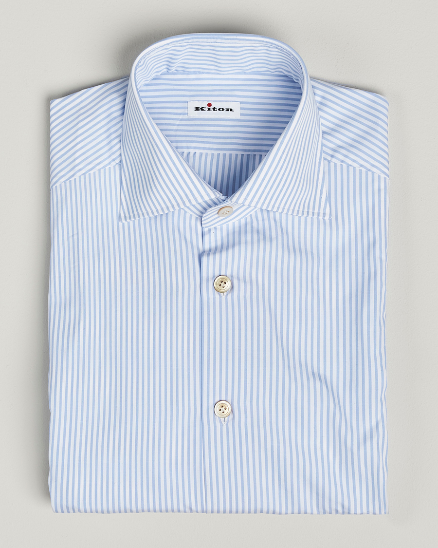Herre | Skjorter | Kiton | Cotton Dress Shirt Light Blue Stripe