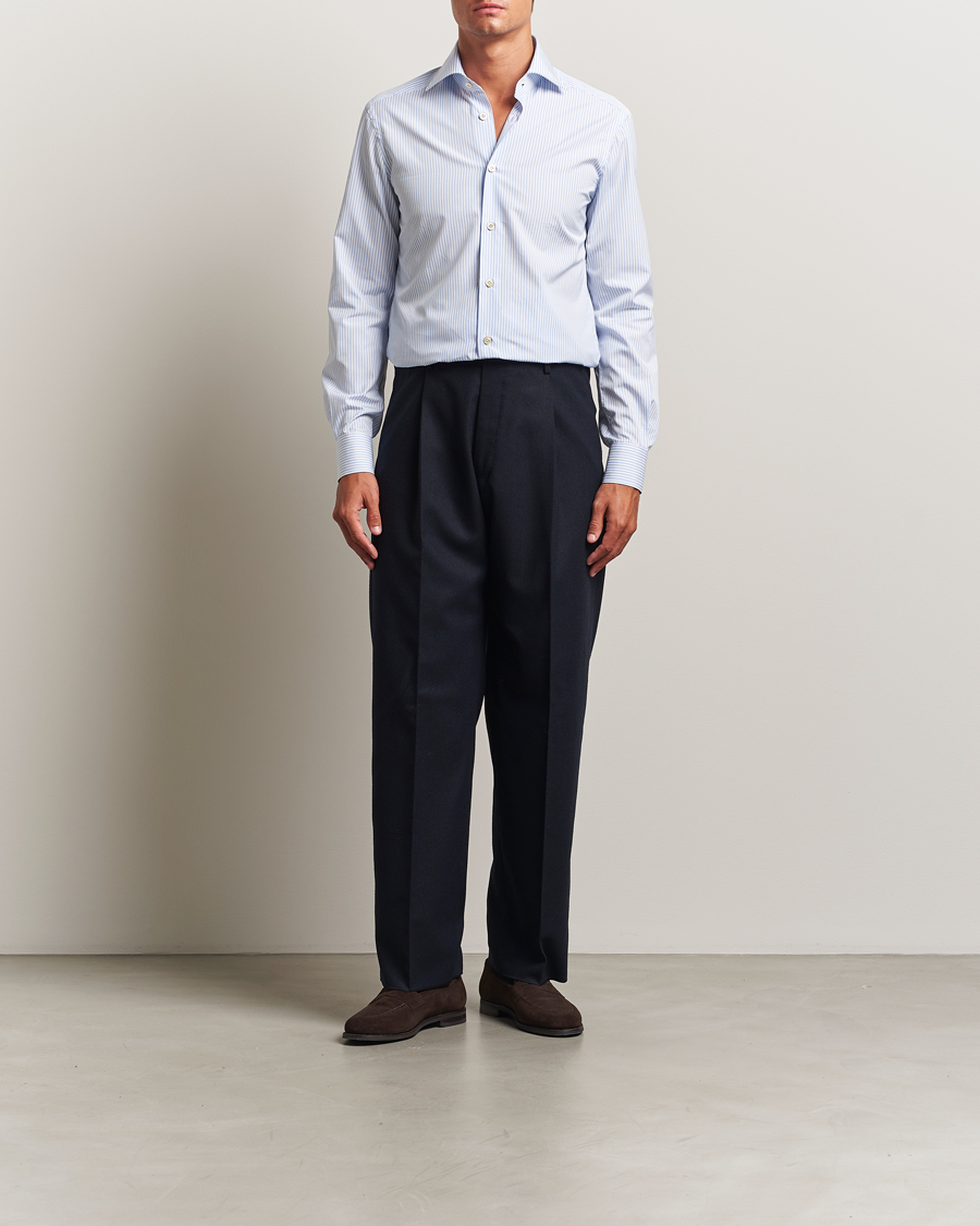 Herre | Skjorter | Kiton | Cotton Dress Shirt Light Blue Stripe