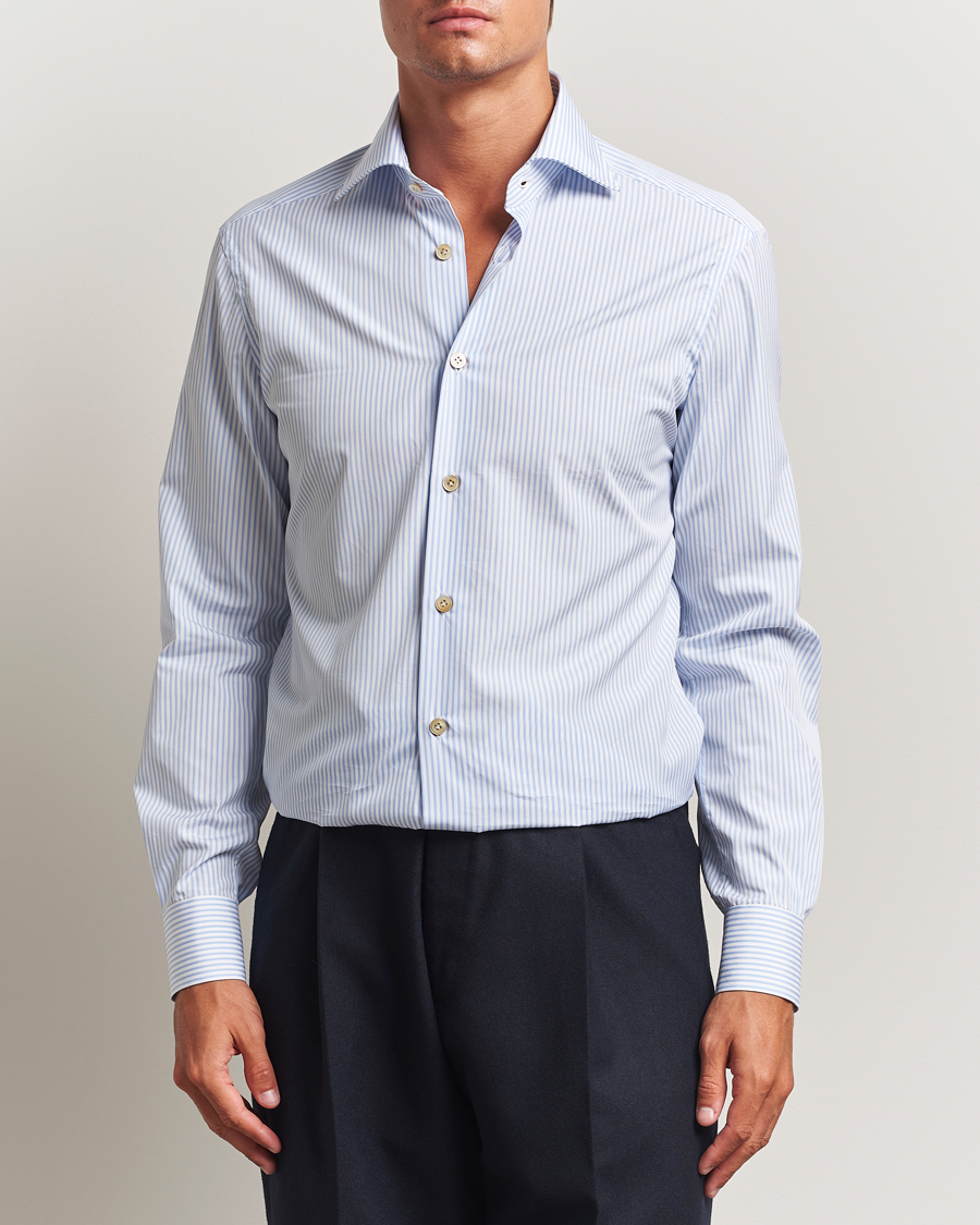 Herre | Skjorter | Kiton | Cotton Dress Shirt Light Blue Stripe