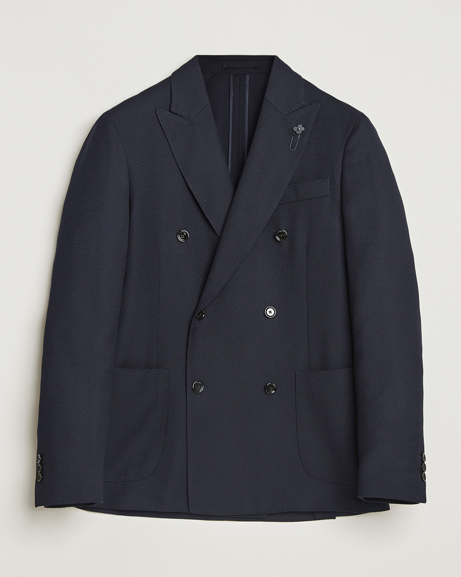 Herre | Dressjakker | Lardini | Double Breasted Twisted Wool Blazer Navy
