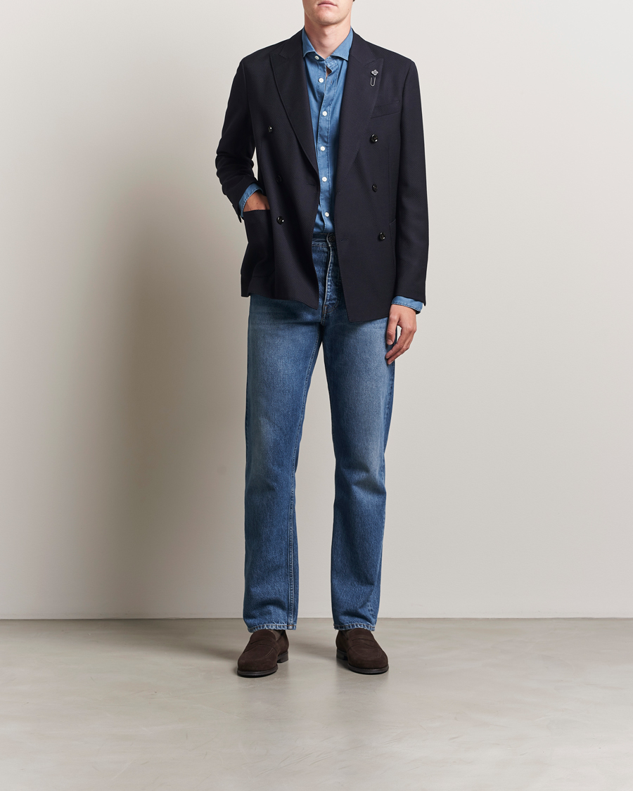 Herre | Dressjakker | Lardini | Double Breasted Twisted Wool Blazer Navy